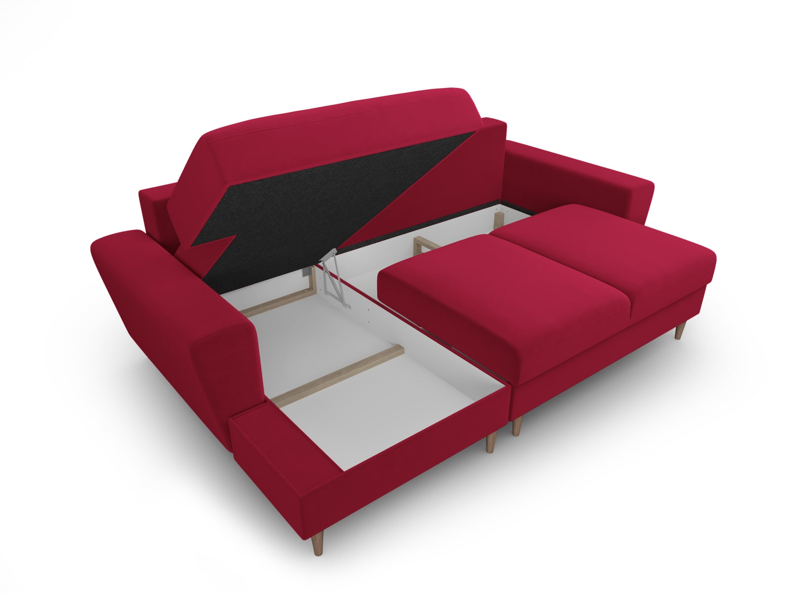 Modernes Kyoto Ecksofa links, 4-Sitzer mit Schlaffunktion und praktischer Stauraumbox, perfekt für gemütliche Abende und platzsparende Lösungen.