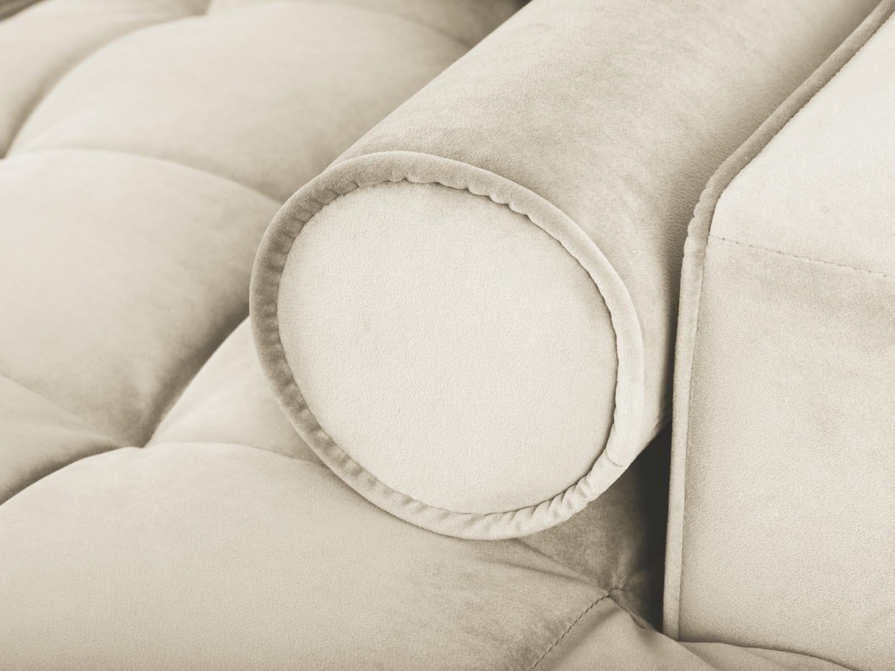 Elegantes 5-Sitzer Ecksofa links Aspen in stilvollem Dunkelbeige, ideal für gemütliche Abende, mit integrierter Schlaffunktion und Stauraum.