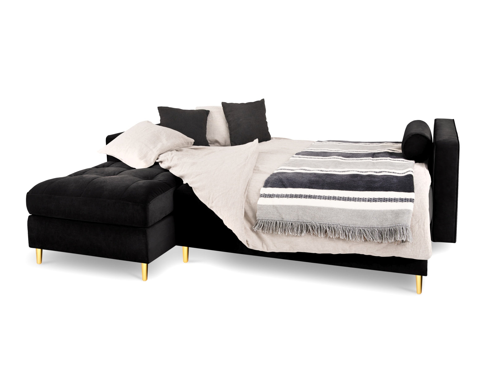 Modernes 5-Sitzer Ecksofa links Aspen von Cosmopolitan Design, ideal für entspannte Stunden, bietet Schlaffunktion und cleveren Stauraum.