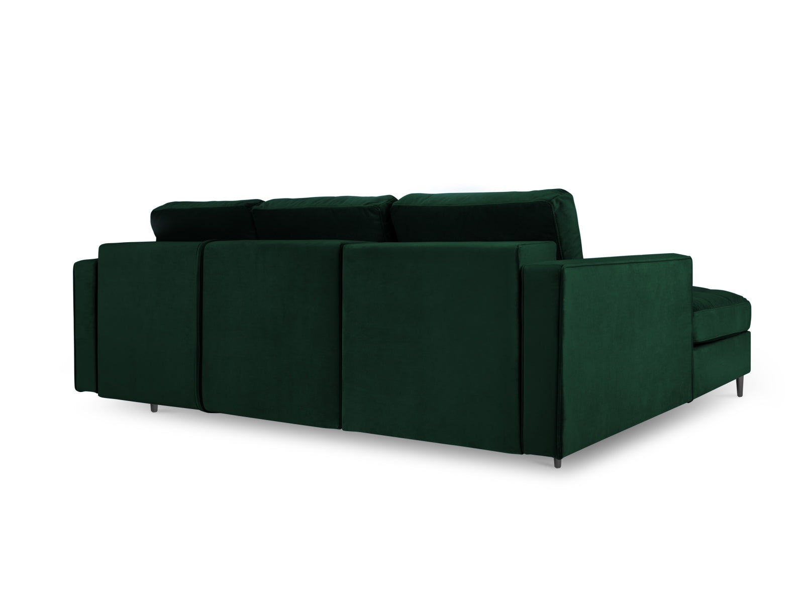 Elegantes 5-Sitzer Ecksofa links Aspen in stilvollem Flaschengrün, ideal für entspannte Stunden, bietet Schlafplatz und praktischen Stauraum.