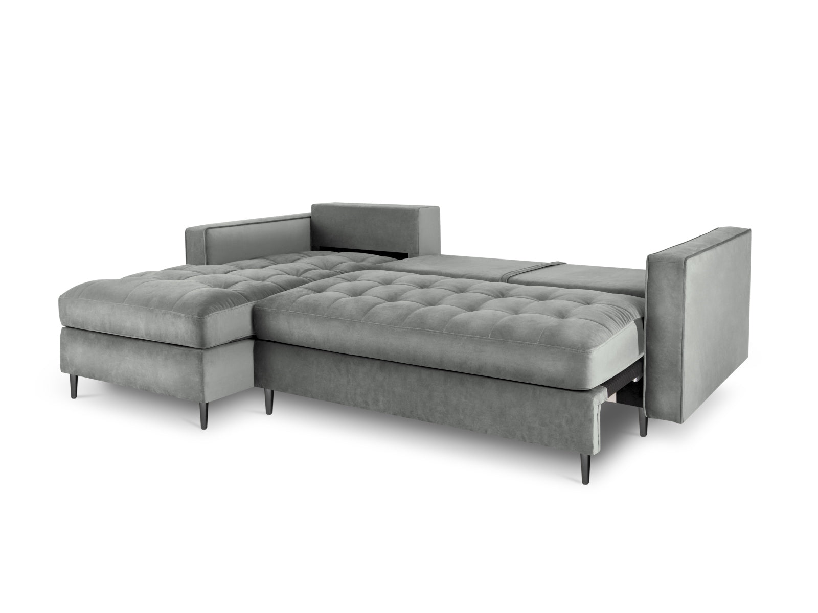 Stylisches 5-Sitzer Ecksofa Aspen in zeitlosem Grau, ausgestattet mit Schlaffunktion und cleverem Stauraum für zusätzlichen Komfort.