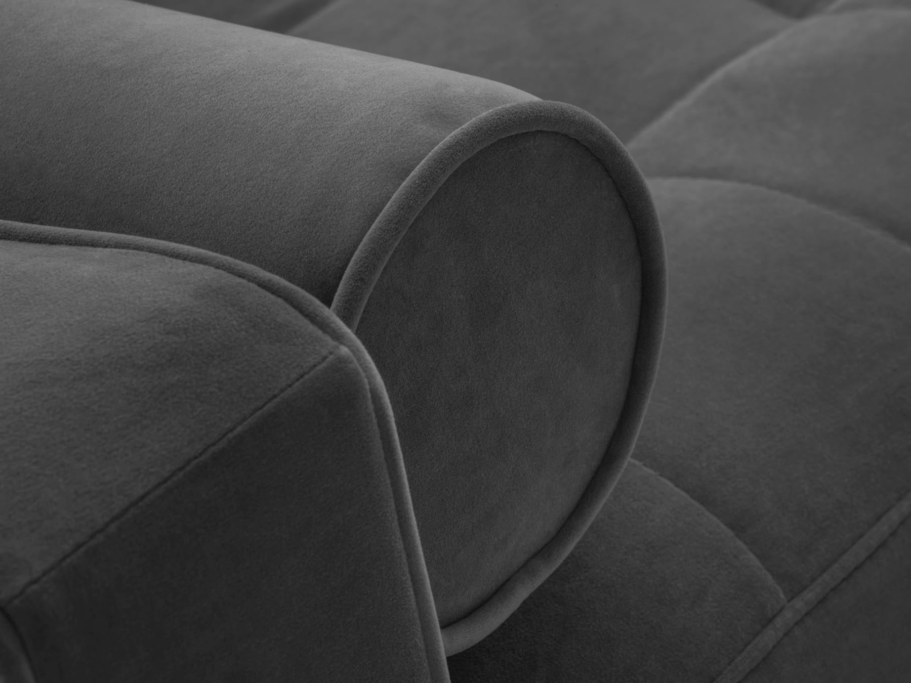 Modernes 5-Sitzer Ecksofa links Aspen in stilvollem Dunkelgrau, ideal für entspannte Stunden, mit praktischer Schlaffunktion und integriertem Stauraum.