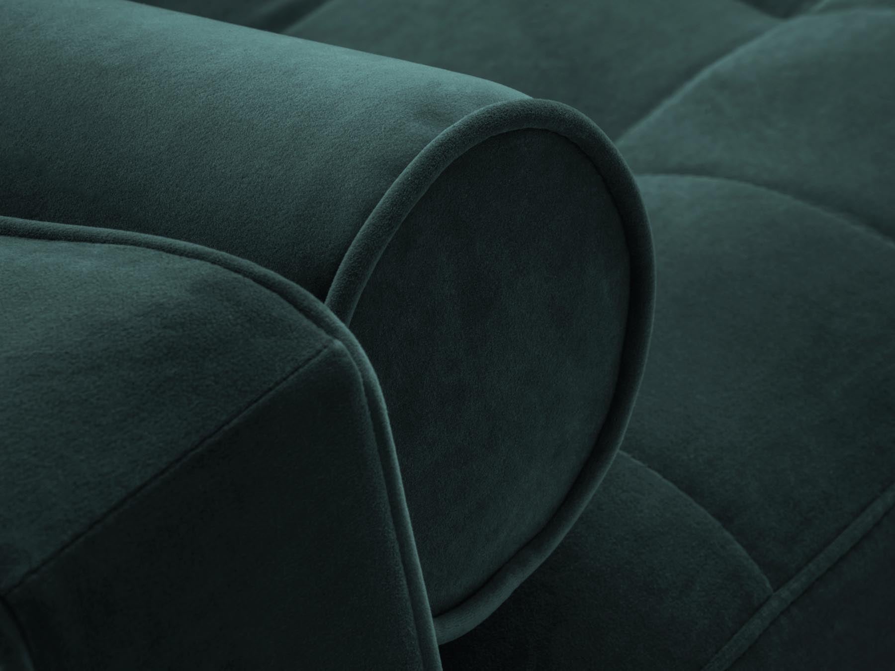 Elegantes 5-Sitzer Ecksofa links Aspen in trendigem Petrol, perfekt für gemütliche Abende und als Schlafgelegenheit mit integriertem Stauraum.