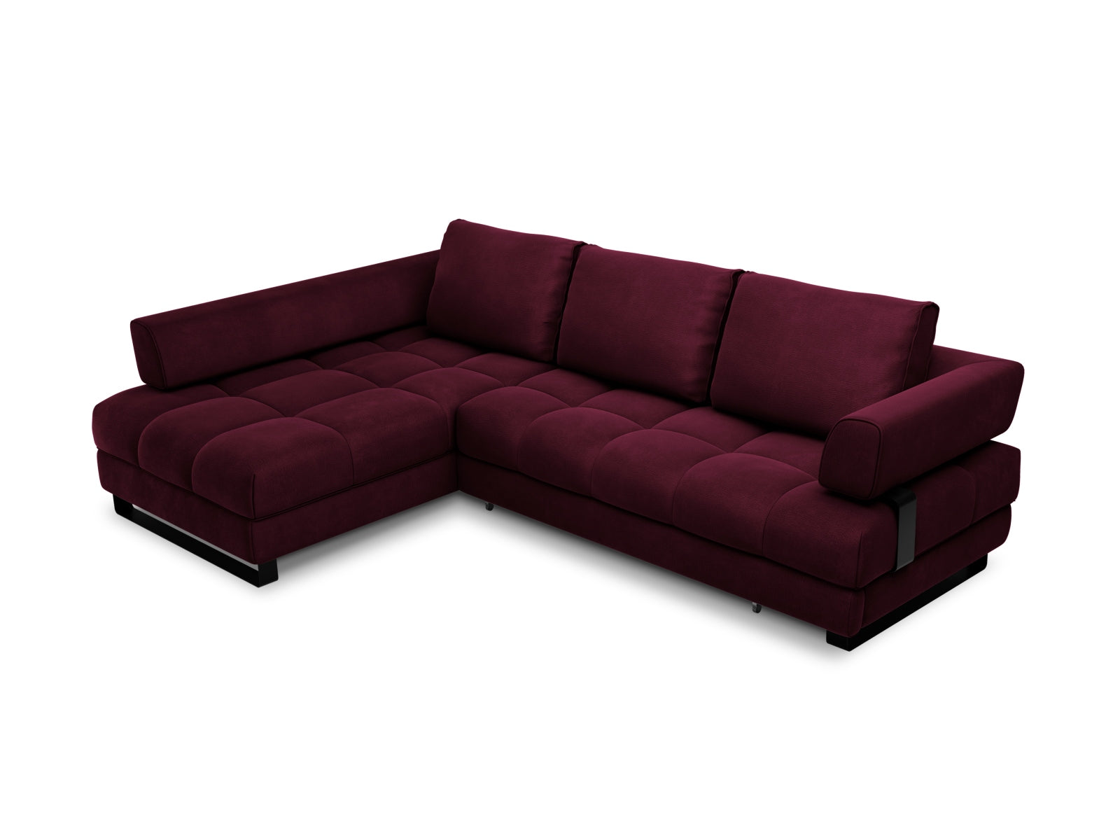 Clinton Velour links Ecksofa mit Schlaffunktion und Stauraum 5 Sitzer in Dark Red präsentiert im Onlineshop von KAQTU Design AG. Ecksofa links ist von Cosmopolitan Design
