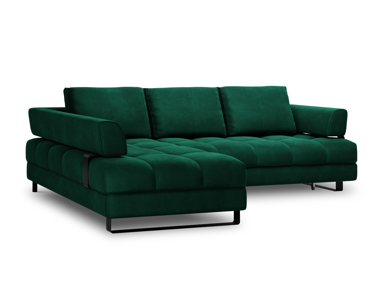 Erleben Sie das Clinton Velour Ecksofa von Cosmopolitan Design: stilvolles 5-Sitzer Sofa mit komfortabler Schlaffunktion und viel Stauraum!
