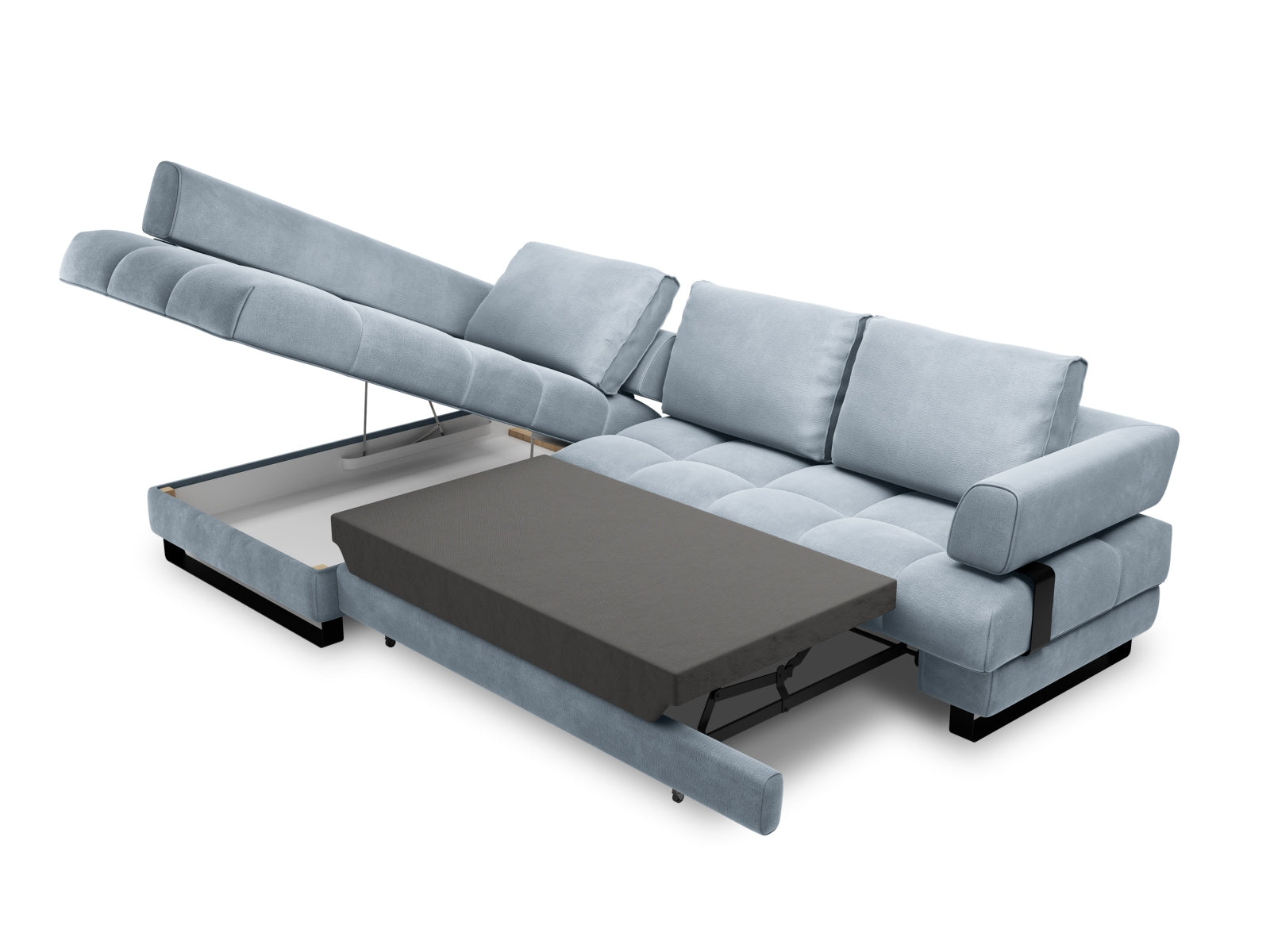 Erleben Sie das Clinton Velour Ecksofa von Cosmopolitan Design: stilvolles 5-Sitzer Sofa mit komfortabler Schlaffunktion und viel Stauraum!