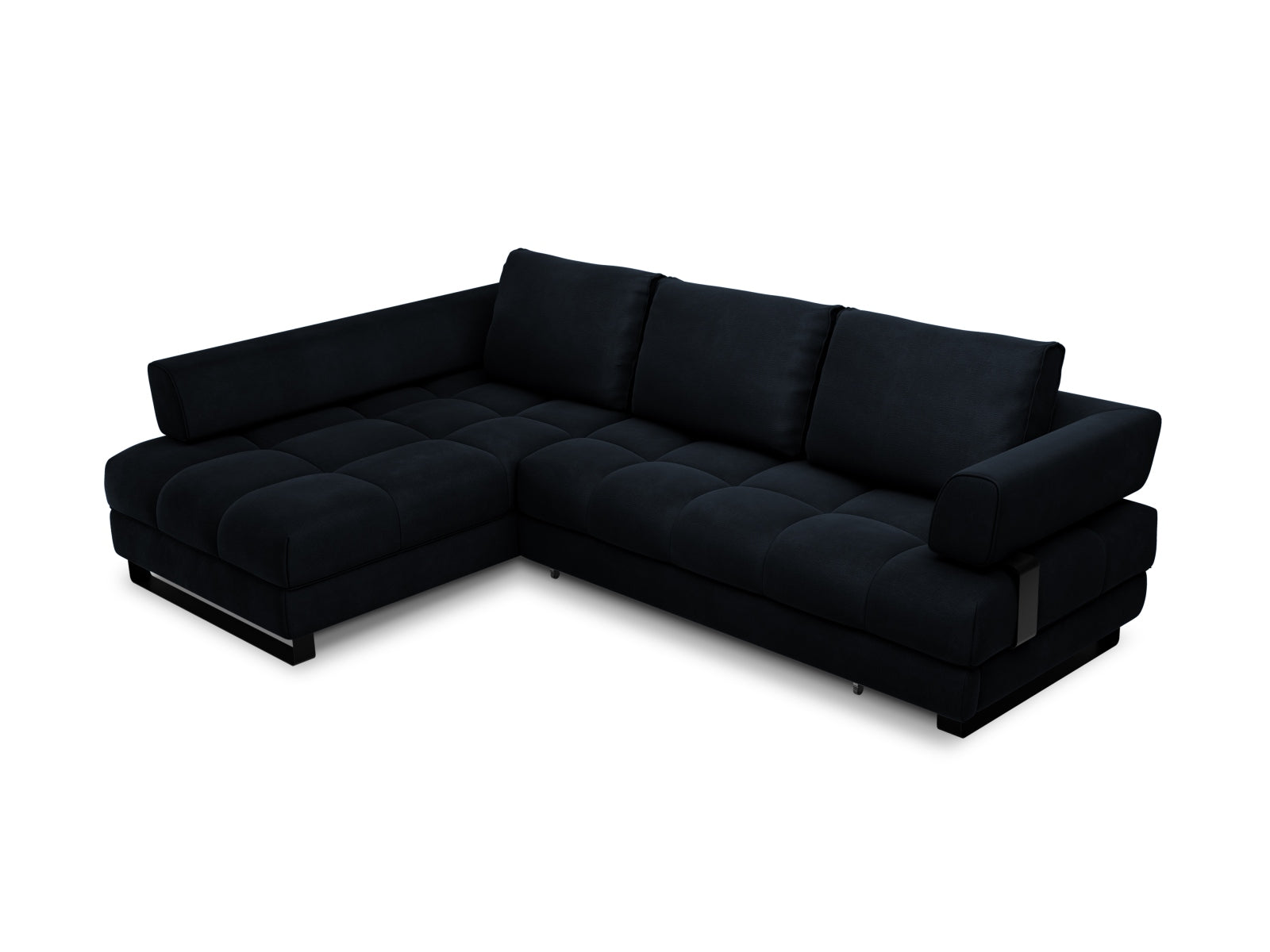 Clinton Velour links Ecksofa mit Schlaffunktion und Stauraum 5 Sitzer in Dark Blue präsentiert im Onlineshop von KAQTU Design AG. Ecksofa links ist von Cosmopolitan Design