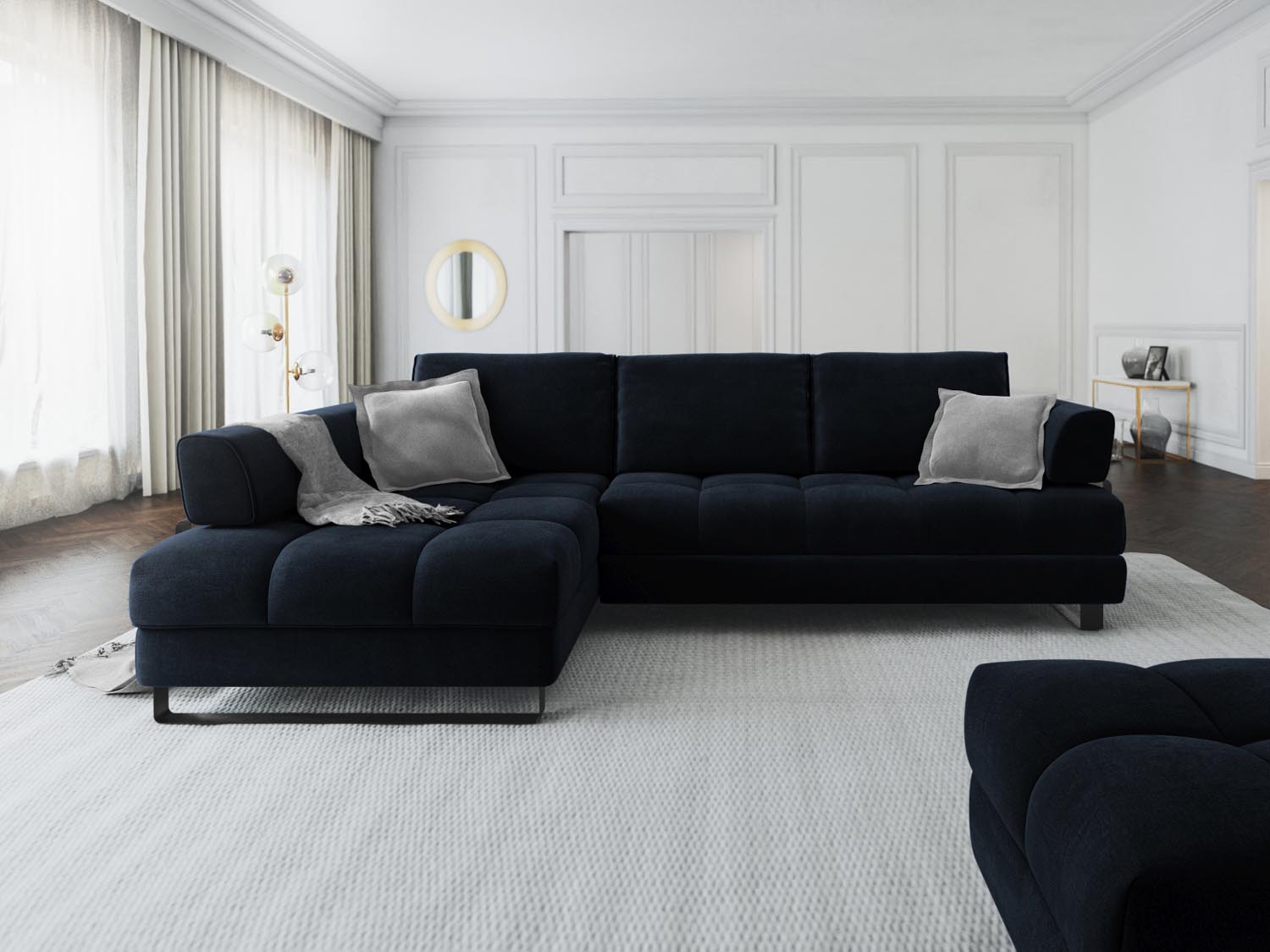 Erleben Sie das Clinton Velour Ecksofa von Cosmopolitan Design: stilvolles 5-Sitzer Sofa mit komfortabler Schlaffunktion und viel Stauraum!