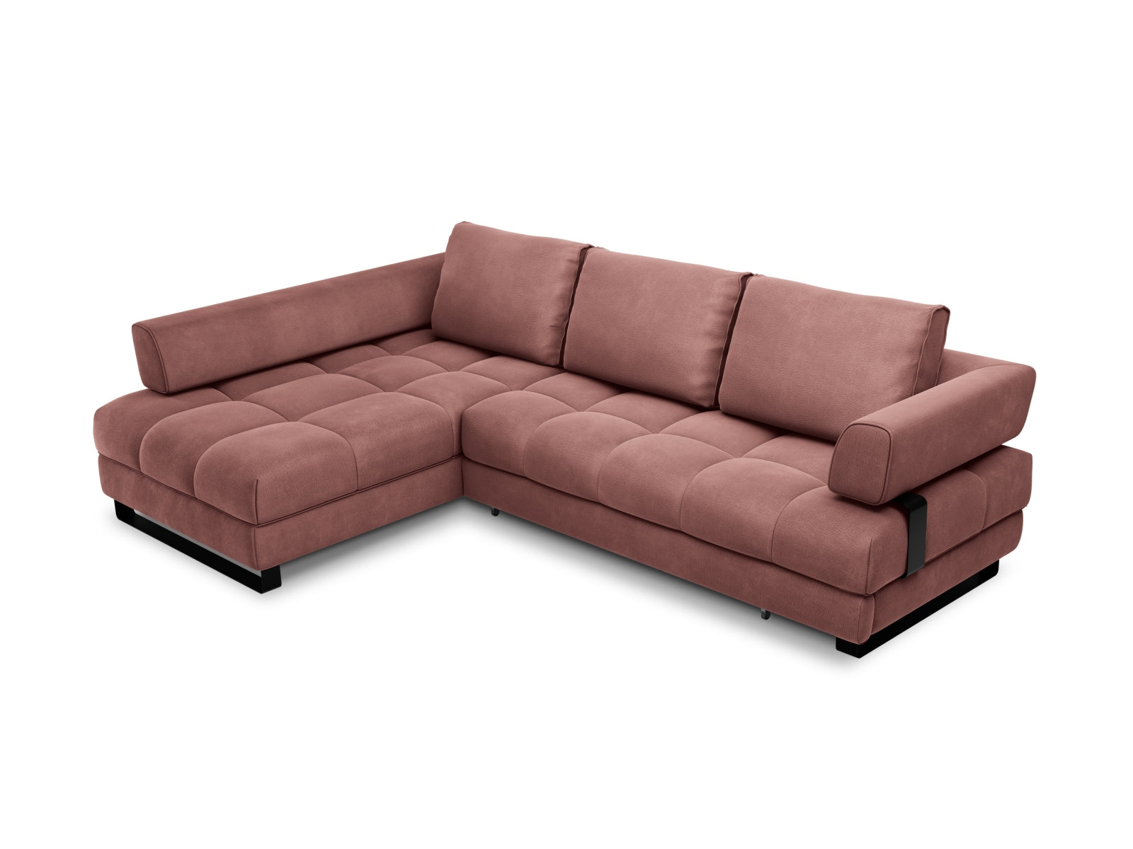 Clinton Velour links Ecksofa mit Schlaffunktion und Stauraum 5 Sitzer in Pink präsentiert im Onlineshop von KAQTU Design AG. Ecksofa links ist von Cosmopolitan Design