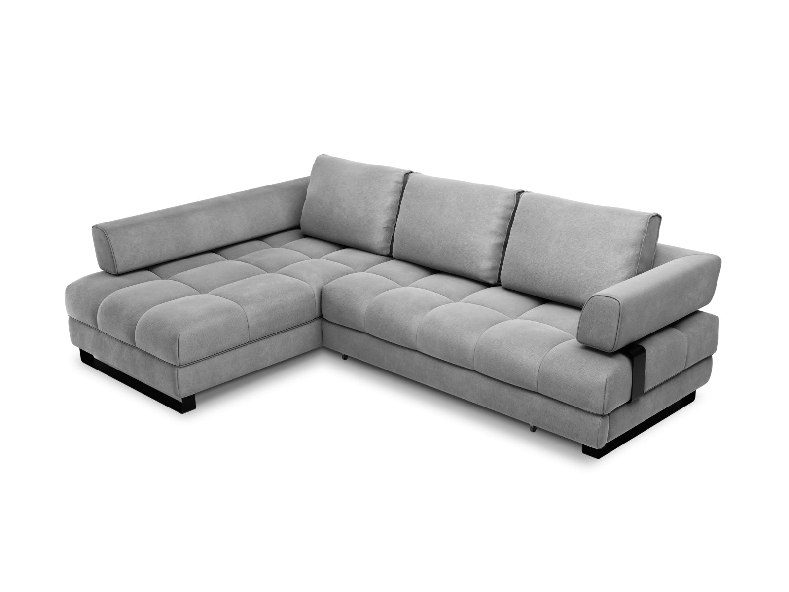Clinton Velour links Ecksofa mit Schlaffunktion und Stauraum 5 Sitzer in Light Grey präsentiert im Onlineshop von KAQTU Design AG. Ecksofa links ist von Cosmopolitan Design