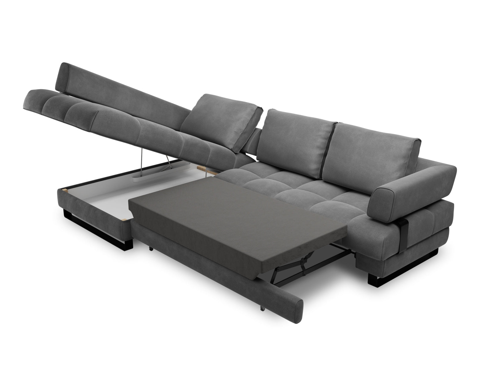 Entdecken Sie das Clinton Velour Ecksofa von Cosmopolitan Design: elegantes 5-Sitzer Sofa mit praktischer Schlaffunktion und grosszügigem Stauraum!