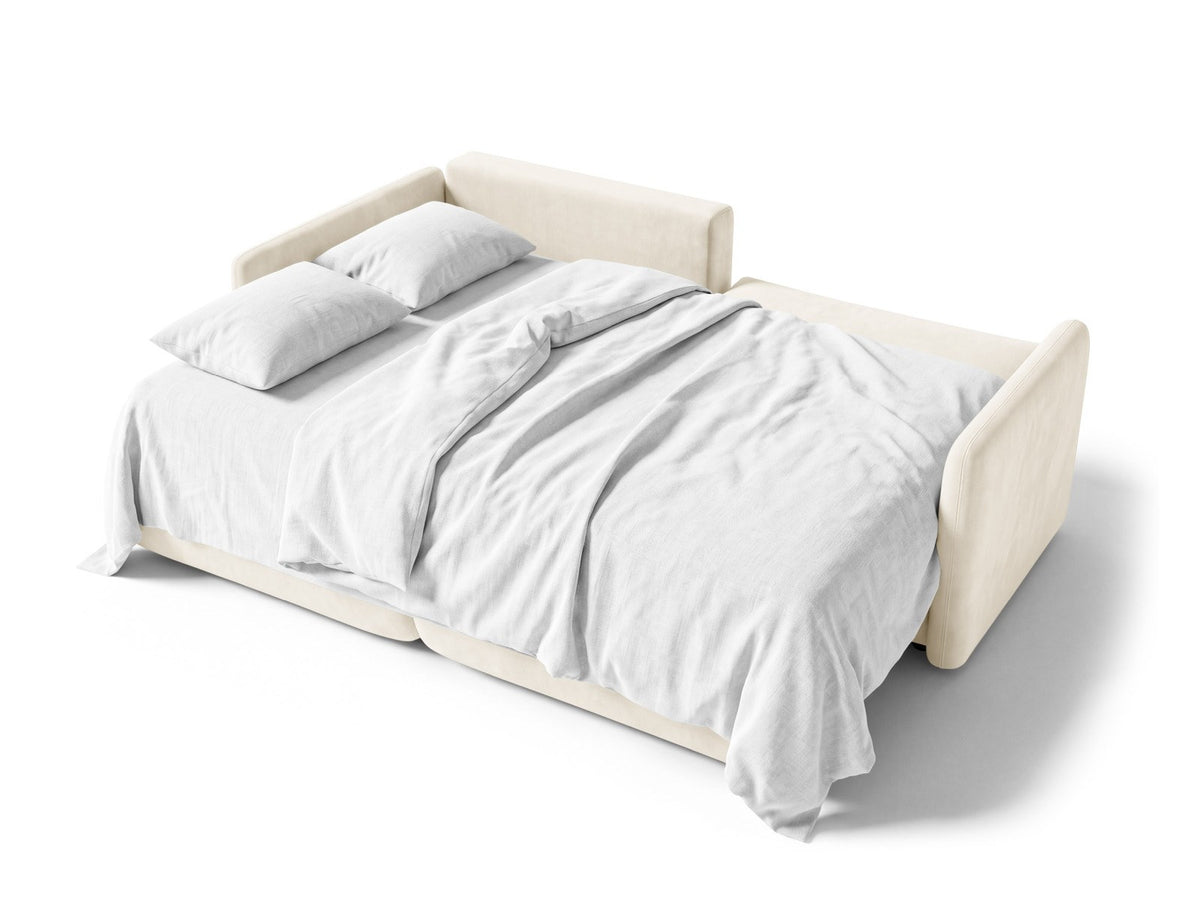 Monaco Ecksofa links mit Bettfunktion, Bluvel-Stoff, schwarze Beine, Récamière links
