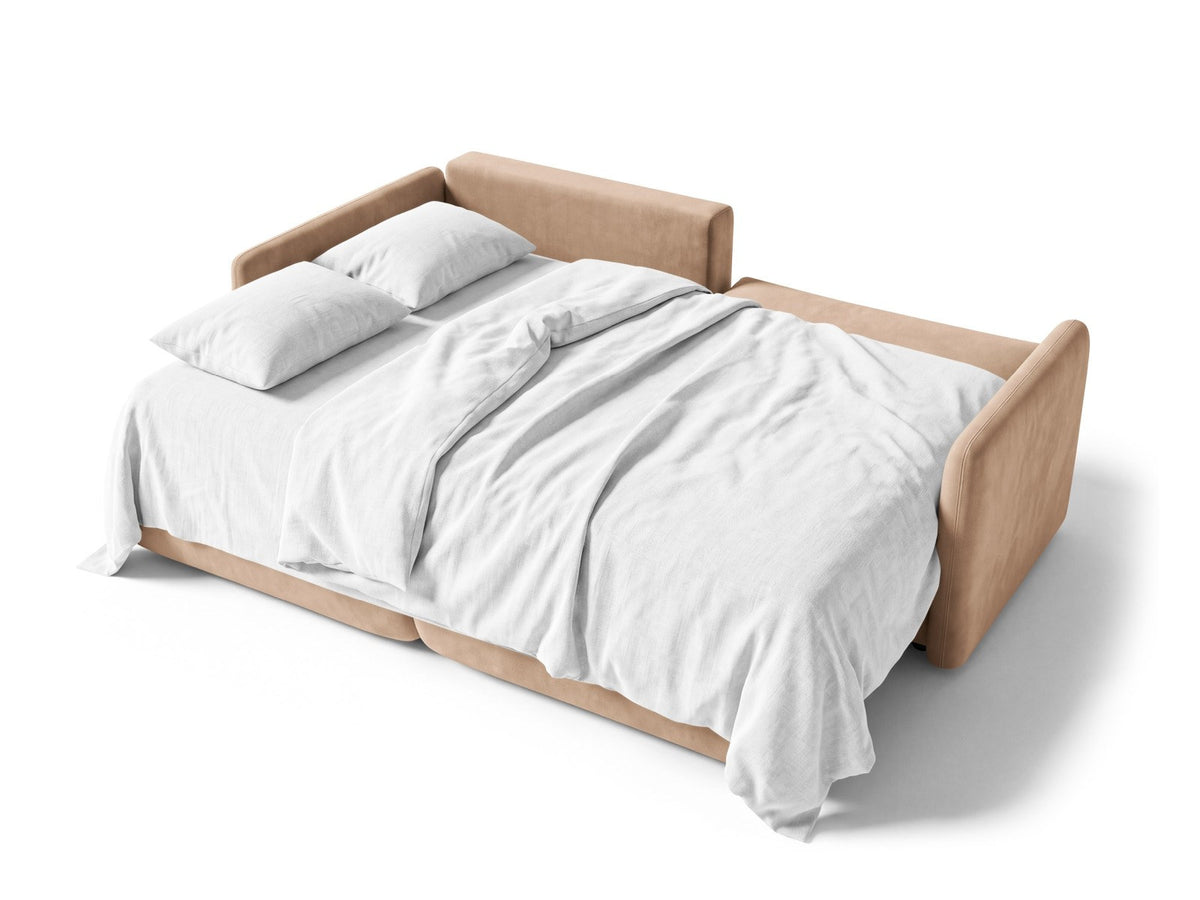 Monaco Ecksofa links mit Bettfunktion, Bluvel-Stoff, schwarze Beine, Récamière links