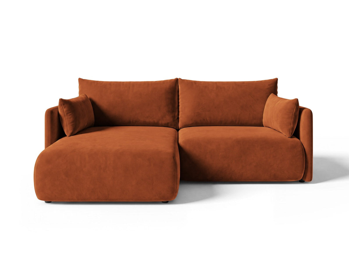 Monaco Ecksofa links mit Bettfunktion, Bluvel-Stoff, schwarze Beine, Récamière links