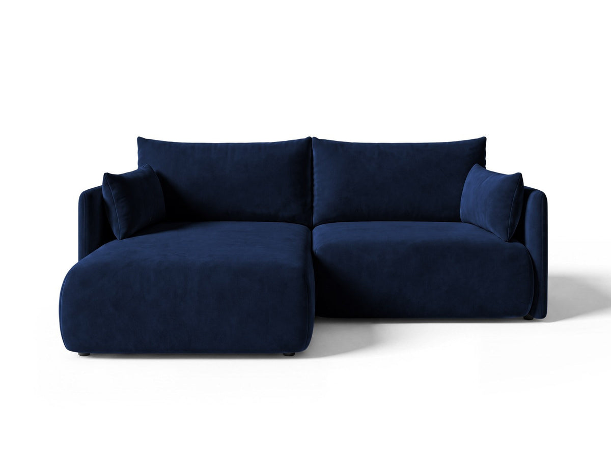 Monaco Ecksofa links mit Bettfunktion, Bluvel-Stoff, schwarze Beine, Récamière links