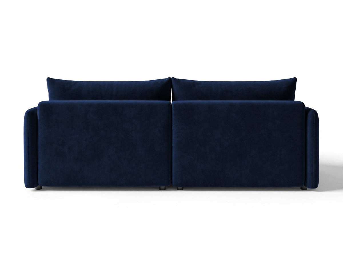 Monaco Ecksofa links mit Bettfunktion, Bluvel-Stoff, schwarze Beine, Récamière links
