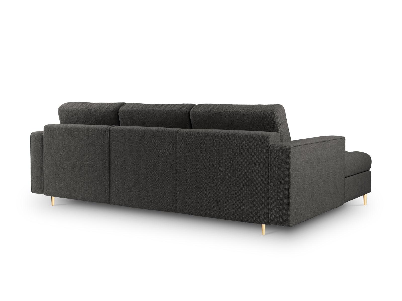 Elegantes 5-Sitzer Ecksofa links Aspen in edlem Dunkelgrau, ausgestattet mit Schlaffunktion und cleverem Stauraum für vielseitige Nutzung.