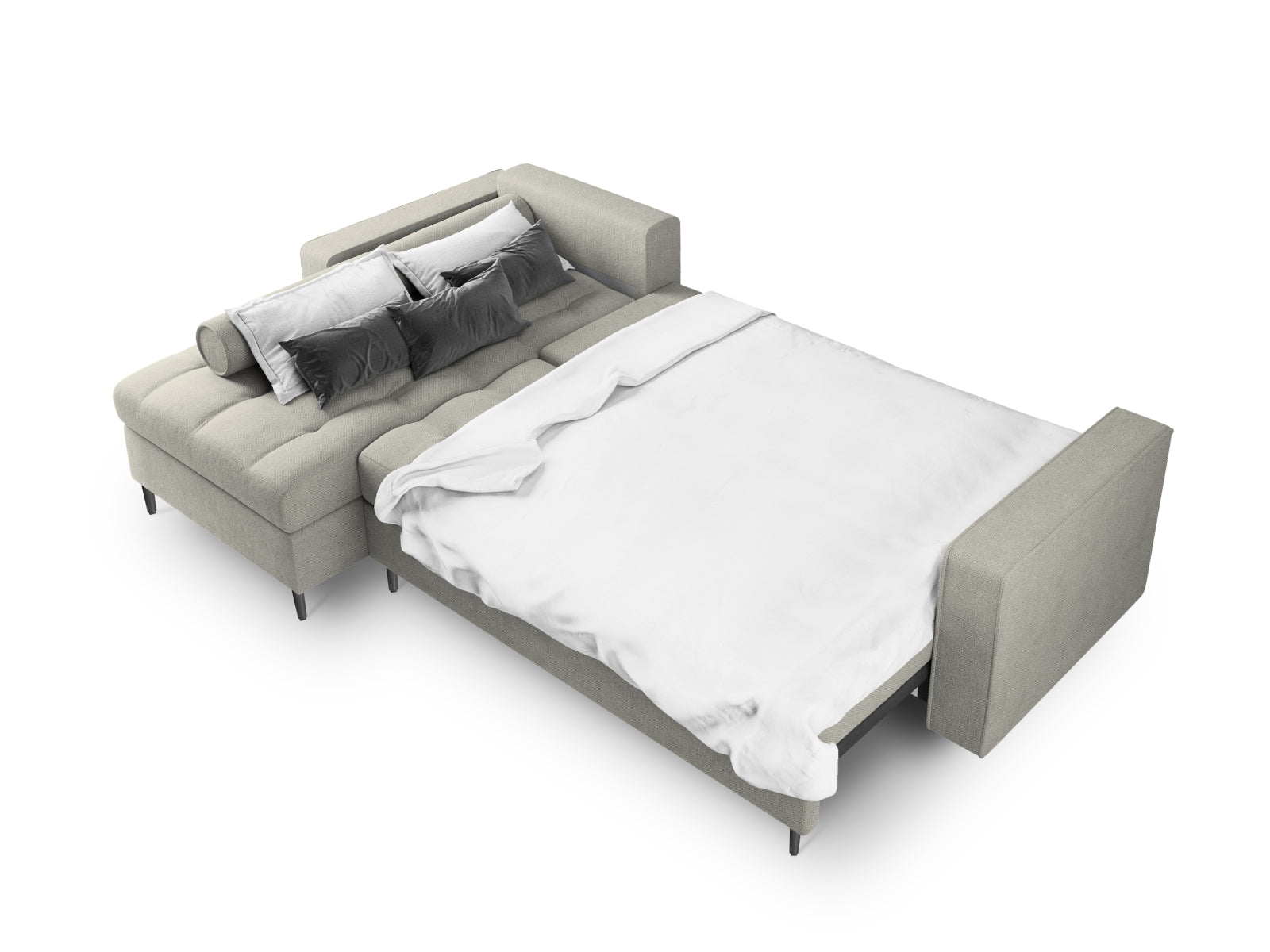 Modernes 5-Sitzer Ecksofa links Aspen von Cosmopolitan Design, ideal für Wohnräume, bietet Schlafgelegenheit und cleveren Stauraum.