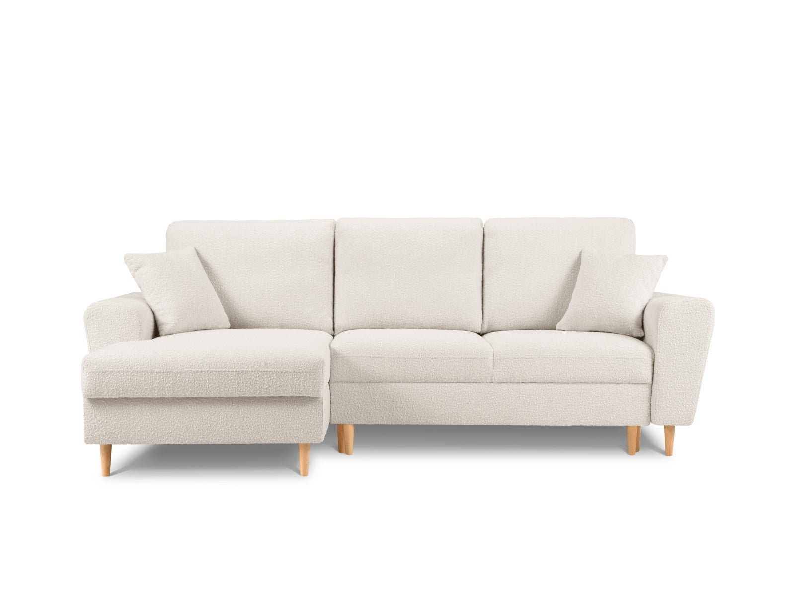 Kyoto Boucle Ecksofa links mit Schlaffunktion und Stauraumbox 4 Sitzer 145cm in Beige-Ascot präsentiert im Onlineshop von KAQTU Design AG. Bettsofa links ist von Cosmopolitan Design