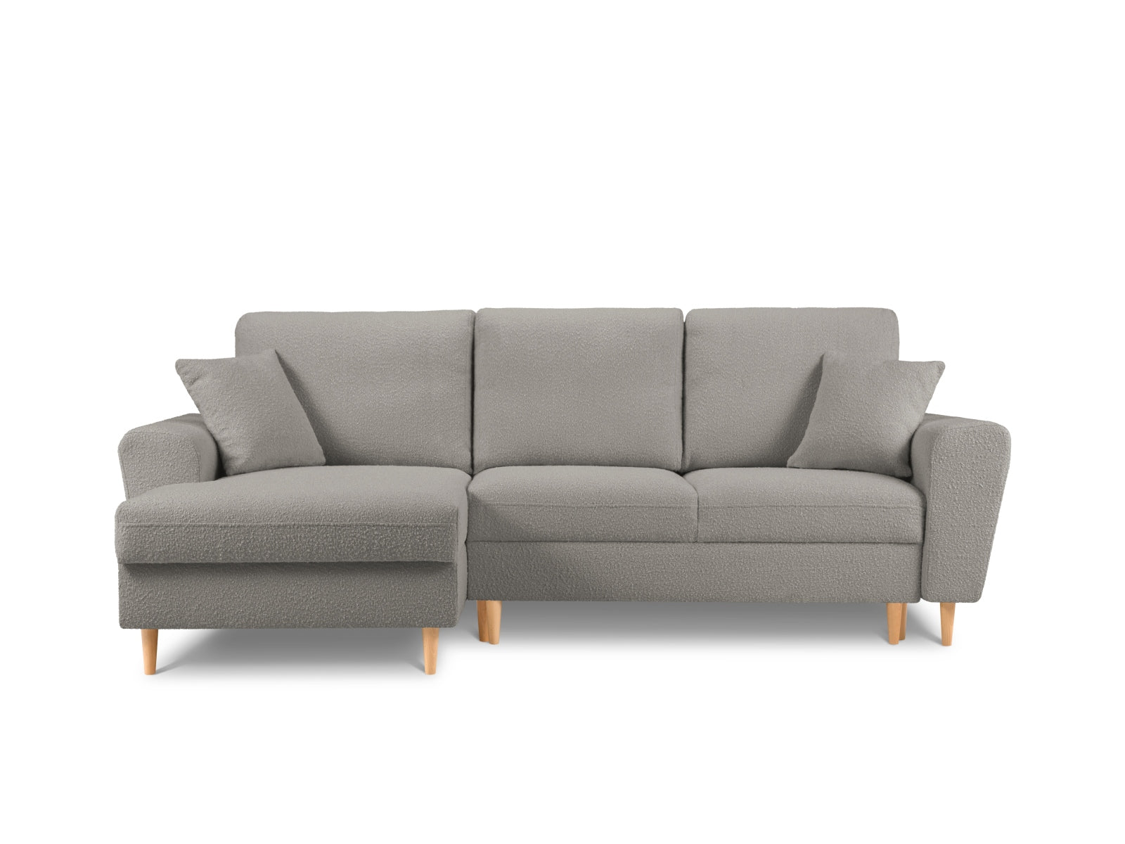 Kyoto Boucle Ecksofa links mit Schlaffunktion und Stauraumbox 4 Sitzer 145cm in Grey-Ascot präsentiert im Onlineshop von KAQTU Design AG. Bettsofa links ist von Cosmopolitan Design