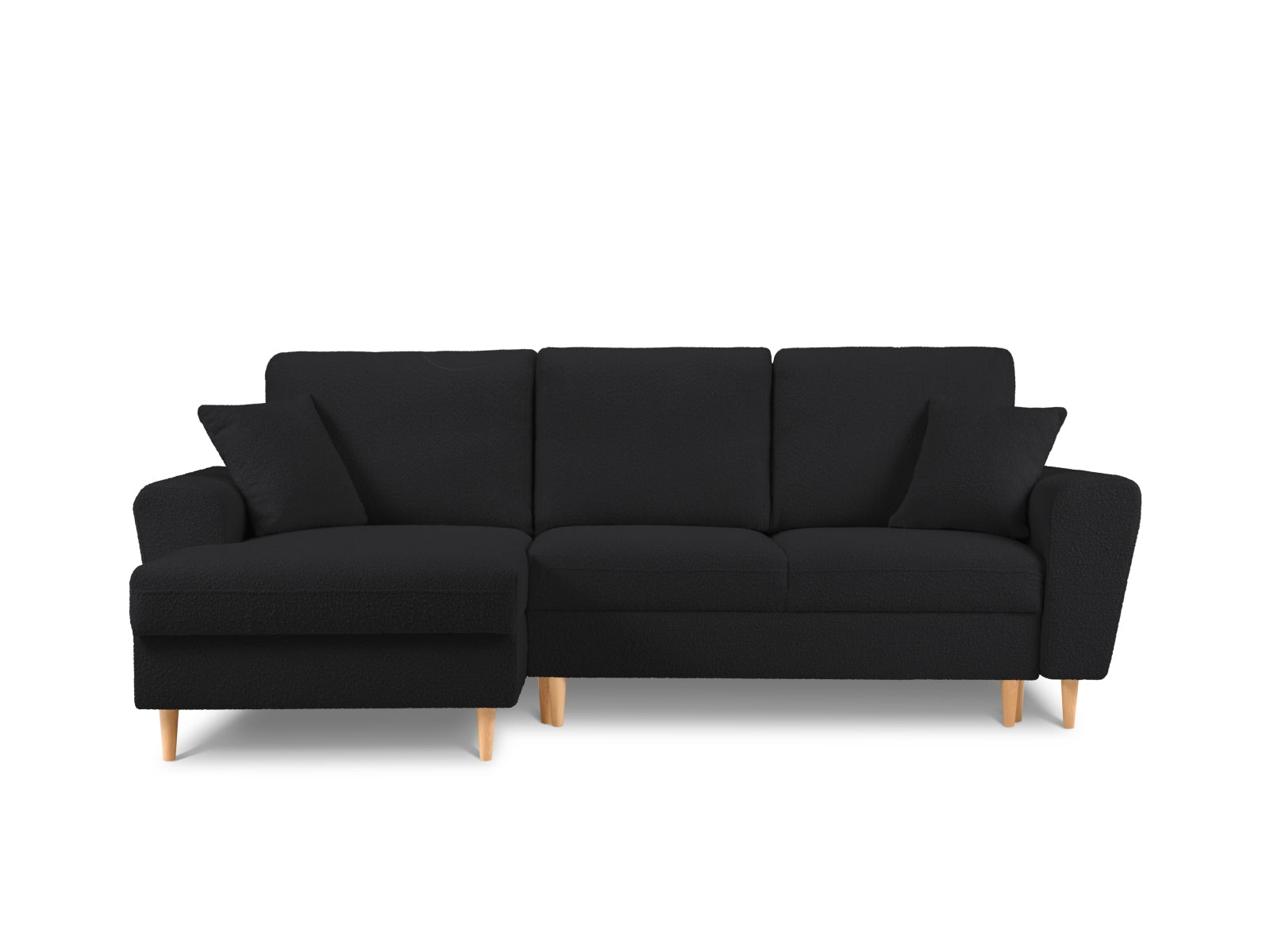 Kyoto Boucle Ecksofa links mit Schlaffunktion und Stauraumbox 4 Sitzer 145cm in Black-Ascot präsentiert im Onlineshop von KAQTU Design AG. Bettsofa links ist von Cosmopolitan Design