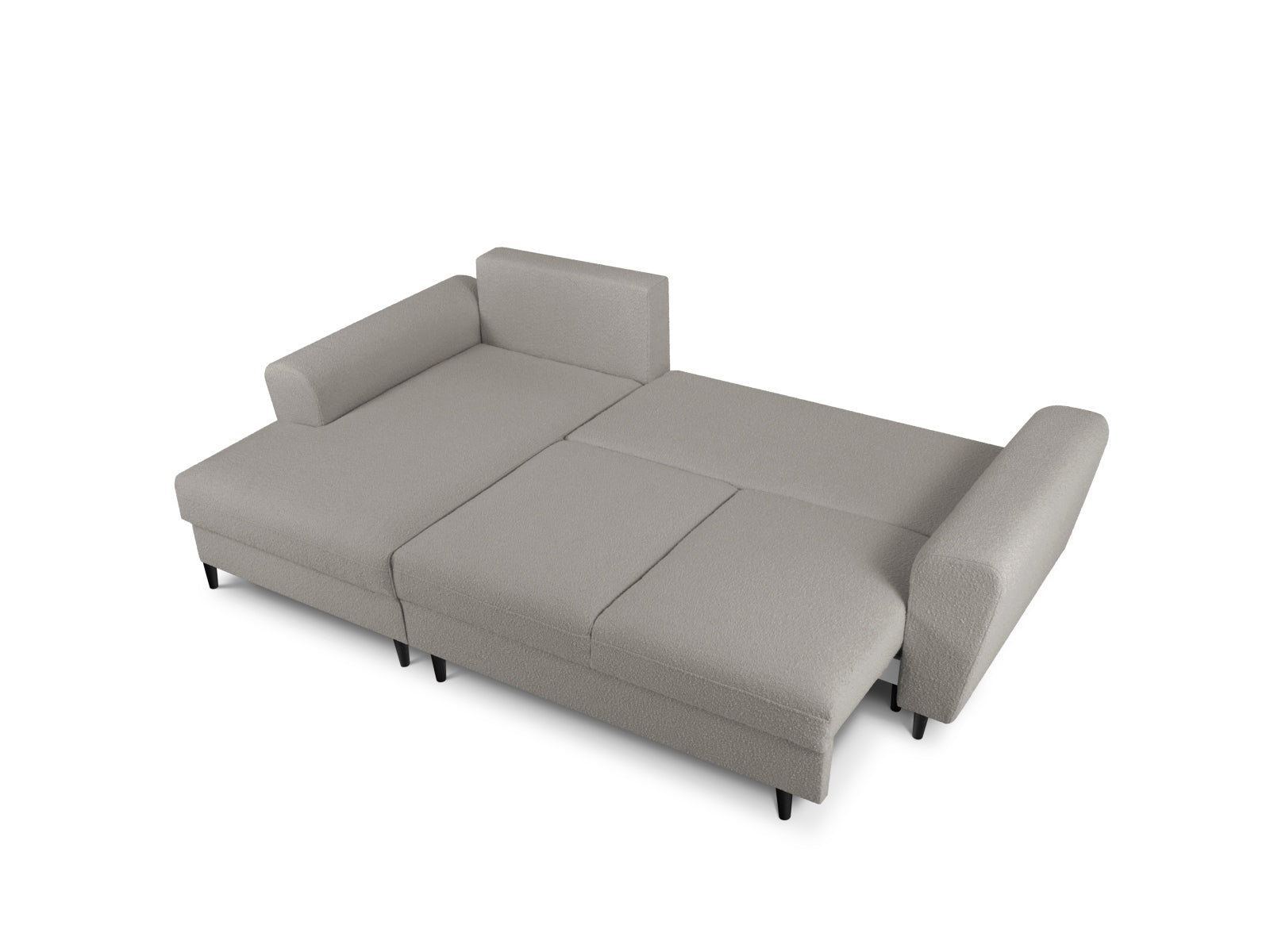 Elegantes Kyoto Boucle Ecksofa links, 4-Sitzer mit praktischer Schlaffunktion und Stauraum, perfekt für stilvolle und funktionale Wohnräume.