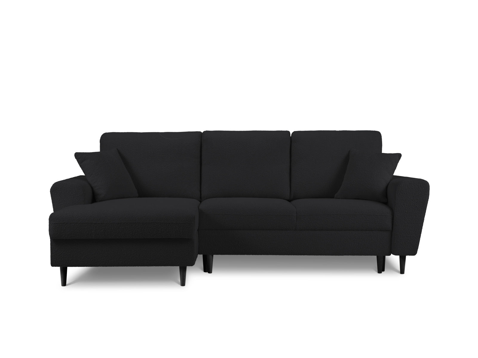 Stylisches Kyoto Boucle Ecksofa links, 4-Sitzer mit Schlafoption und integriertem Stauraum, perfekt für entspannte Abende.