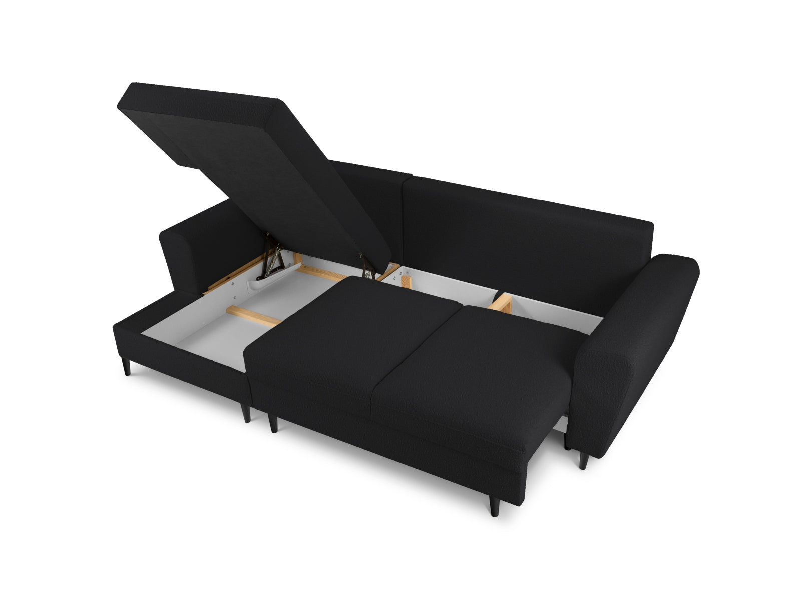 Elegantes Kyoto Boucle Ecksofa links, 4-Sitzer mit cleverer Schlaffunktion und integriertem Stauraum, ideal für gemütliche Abende.