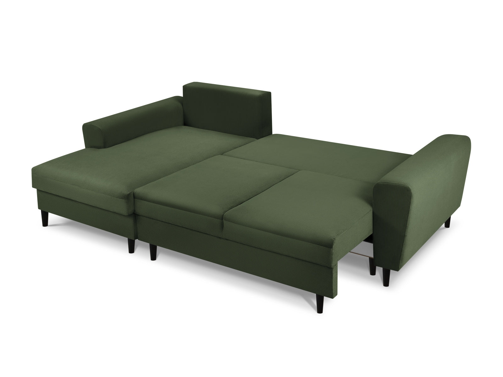 Stylisches Kyoto Ecksofa links in elegantem Grün, 4-Sitzer mit praktischer Schlaffunktion und Stauraum, perfekt für entspannte Abende.