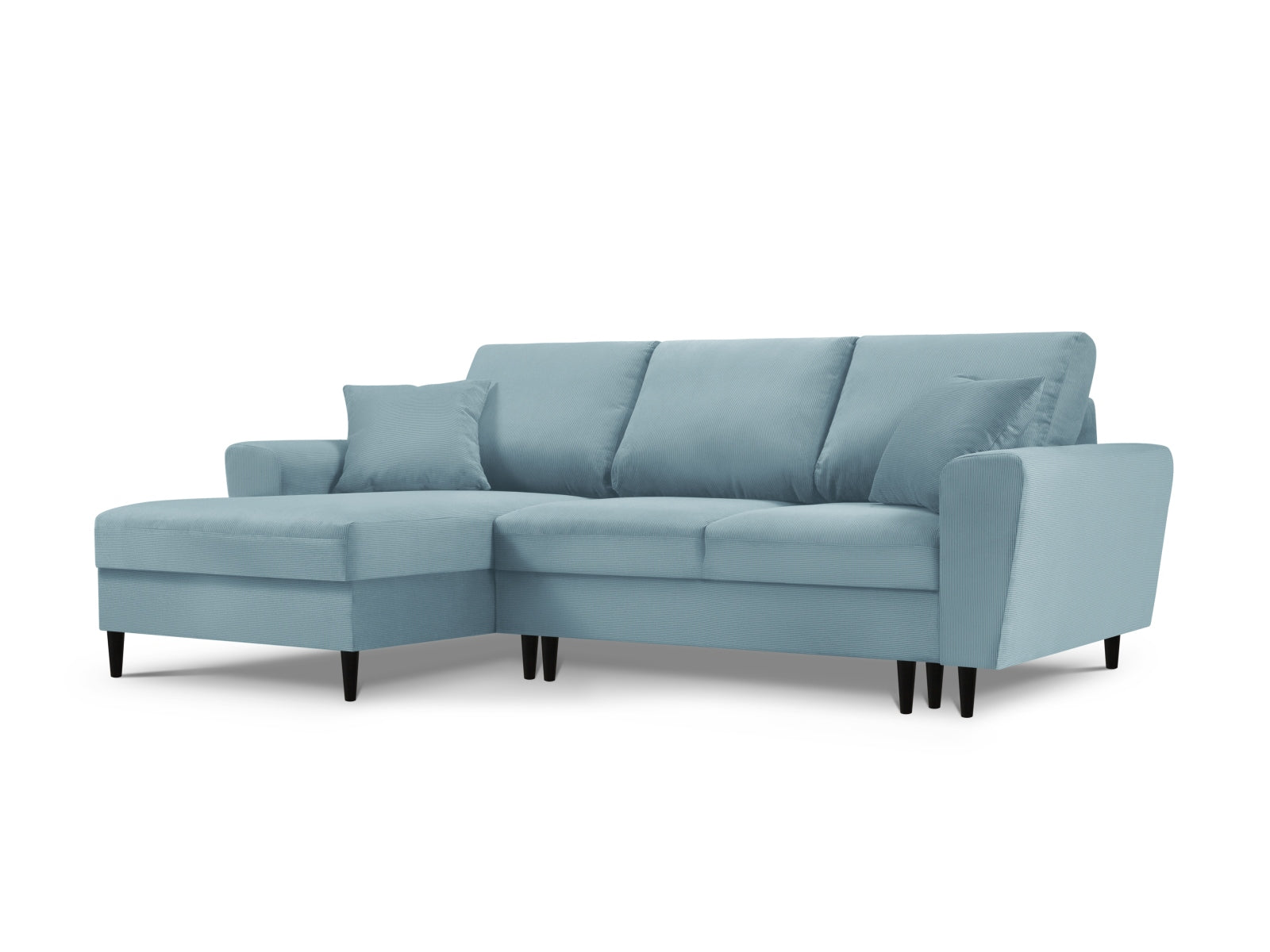 Kyoto Ecksofa links mit Schlaffunktion und Stauraumbox 4 Sitzer 145cm in Light Blue-Fjord präsentiert im Onlineshop von KAQTU Design AG. Bettsofa links ist von Cosmopolitan Design