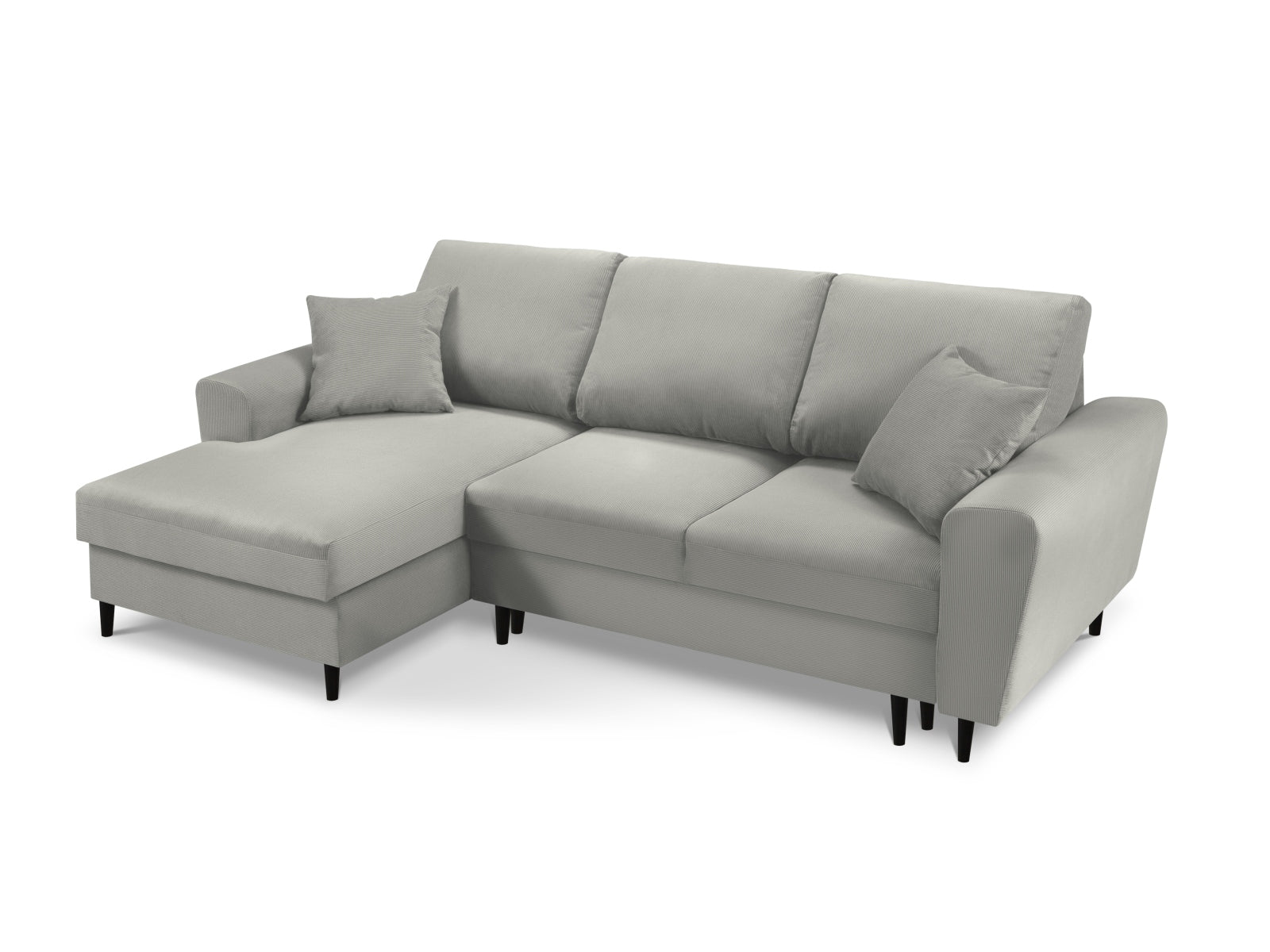 Elegantes Kyoto Ecksofa links in hellem Grau, 4-Sitzer mit praktischer Schlaffunktion und Stauraum, perfekt für stilvolle Wohnzimmer.