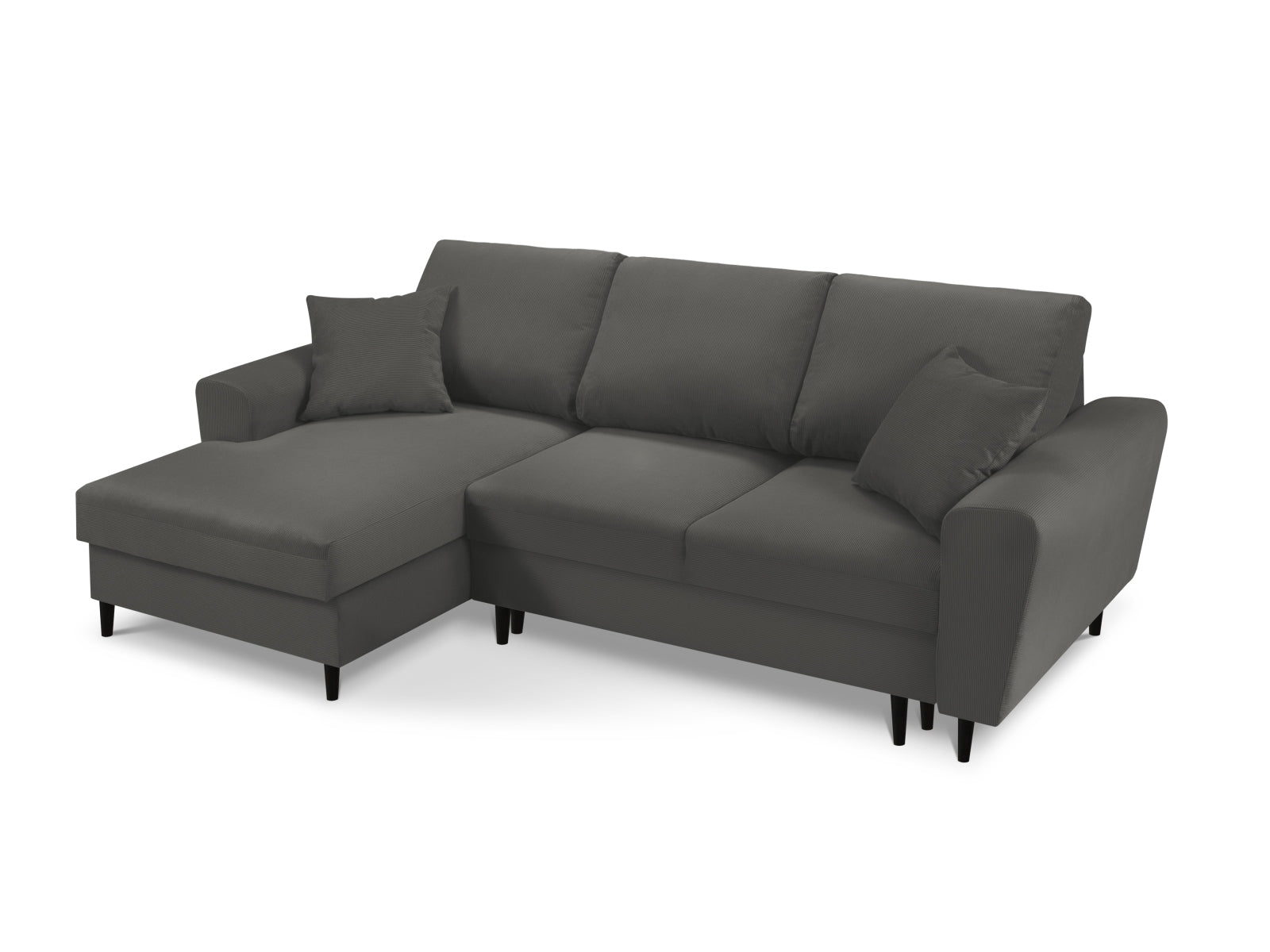 Elegantes Kyoto Ecksofa links in Grau, 4-Sitzer mit praktischer Schlaffunktion und Stauraum, perfekt für stilvolle Wohnzimmer.
