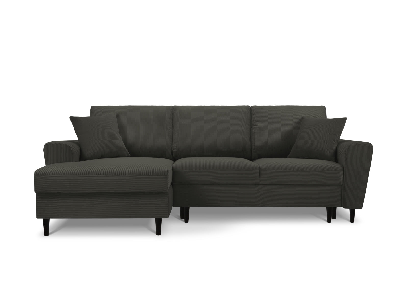 Stylisches Kyoto Ecksofa links mit Schlaffunktion und Stauraum, ideal für moderne Wohnräume, 4-Sitzer in elegantem Black-Fjord.