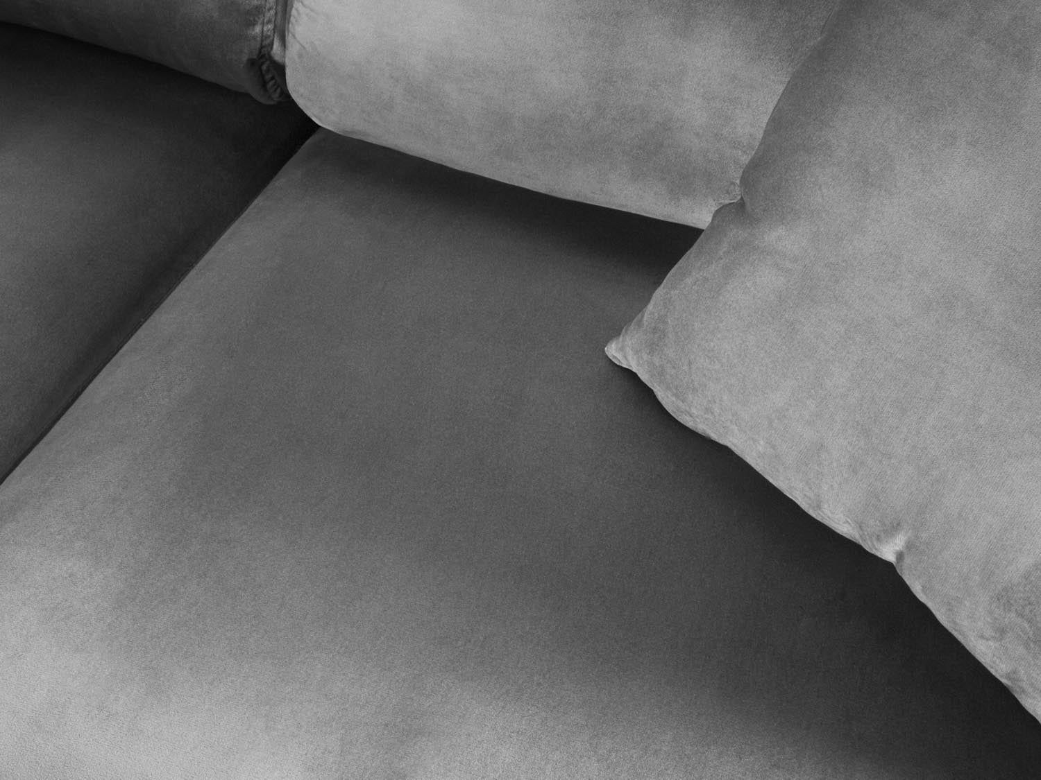 Modernes Kyoto Velour Ecksofa links in stilvollem Grau, 5 Sitzer mit komfortabler Schlaffunktion und integriertem Stauraum für vielseitige Nutzung.