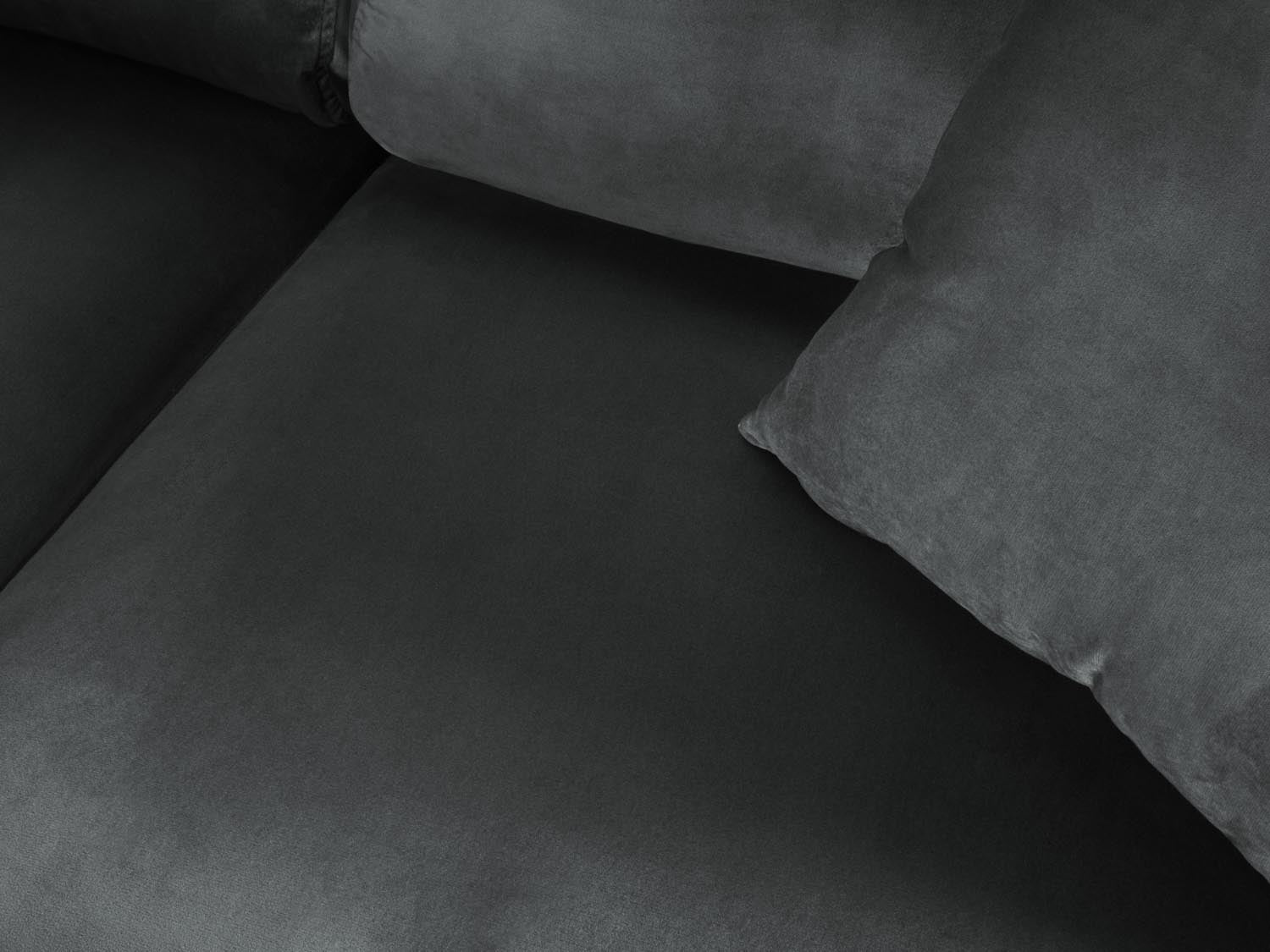 Stylisches Kyoto Velour Ecksofa links in edlem Dunkelgrau, 5-Sitzer mit integrierter Schlaffunktion und Stauraum für optimalen Komfort.