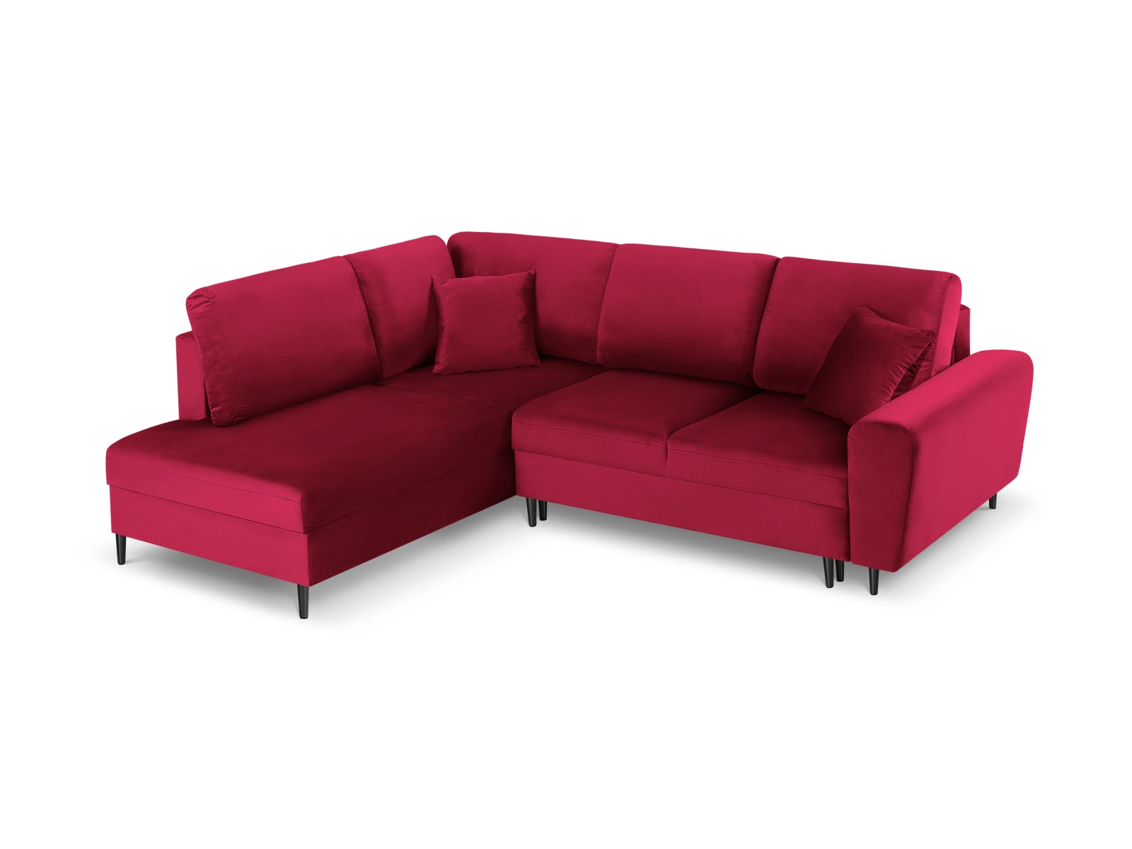 Kyoto Velour Ecksofa links mit Schlaffunktion und Stauraumbox 5 Sitzer 194cm in Red präsentiert im Onlineshop von KAQTU Design AG. Ecksofa links ist von Cosmopolitan Design