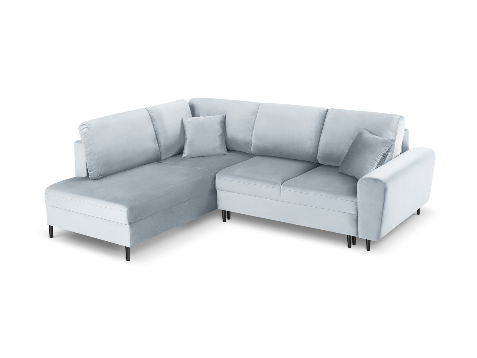 Kyoto Velour Ecksofa links mit Schlaffunktion, 5-Sitzer, 194 cm, stilvolles Design und praktische Stauraumbox für Wohnräume.