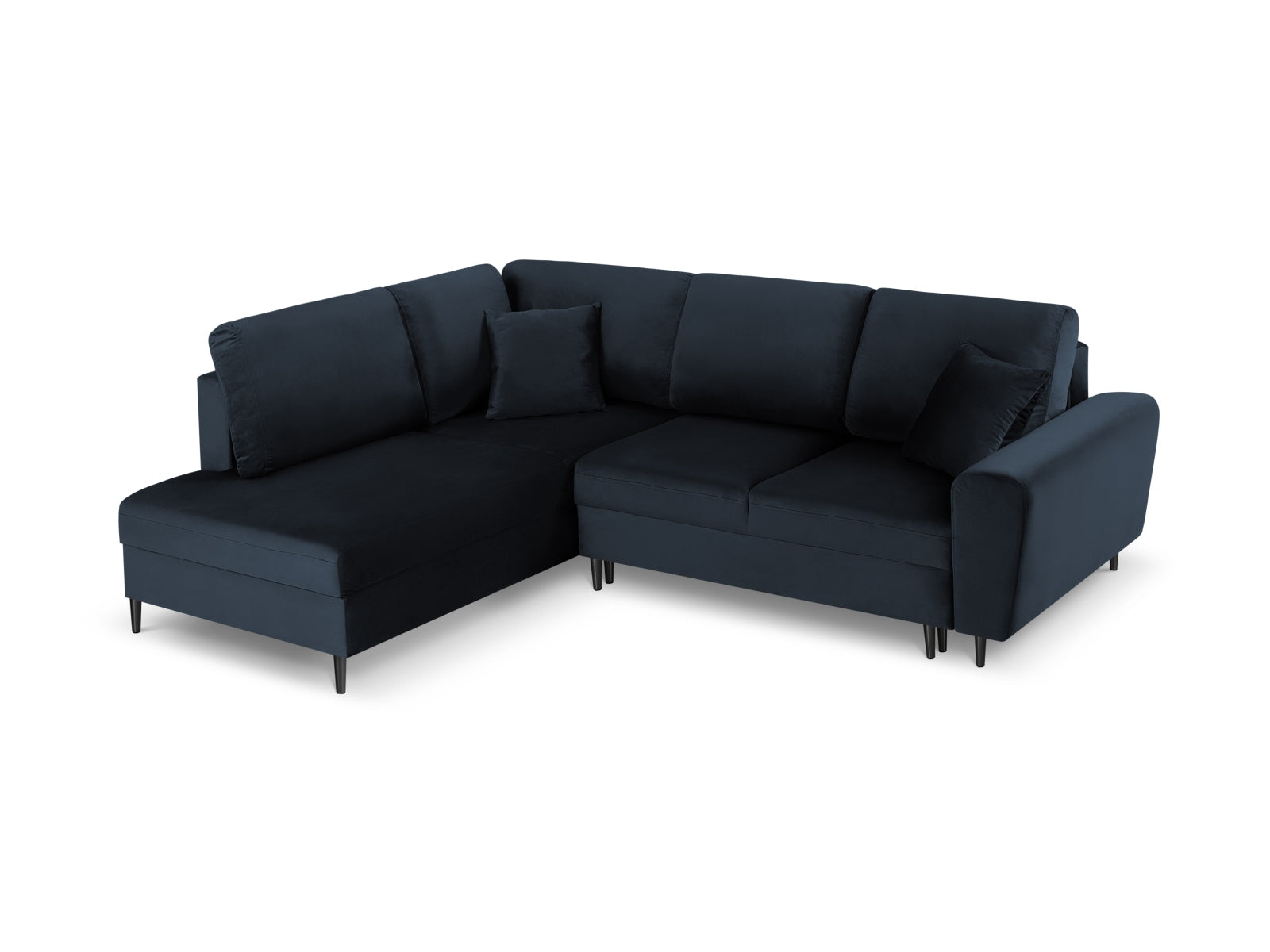 Stylisches Kyoto Velour Ecksofa links, 5-Sitzer mit praktischer Schlaffunktion und Stauraum, perfekt für gemütliche Abende.