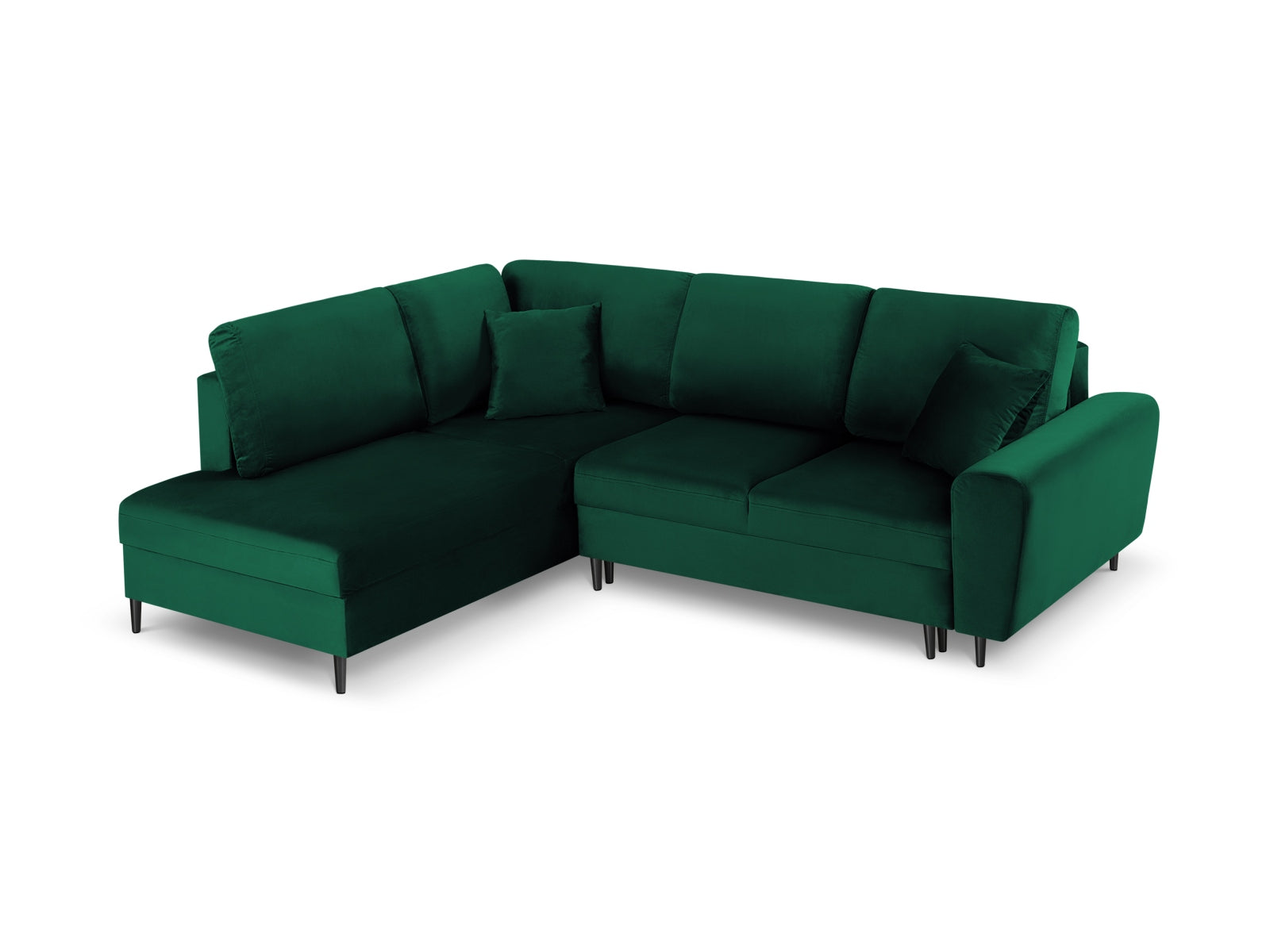 Elegantes Kyoto Velour Ecksofa links, 5-Sitzer mit Schlafoption und Stauraum, ideal für stilvolle Wohnräume und entspannte Nächte.
