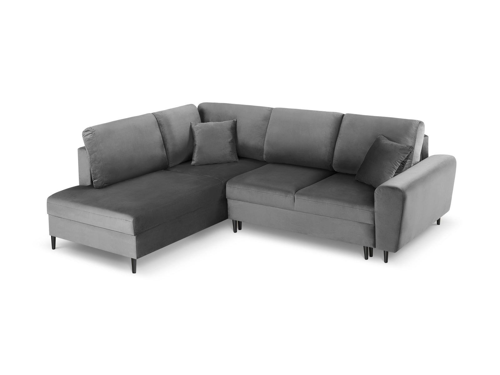 Stylisches Kyoto Velour Ecksofa links, 5-Sitzer mit Schlaffunktion und Stauraum, ideal für entspannte Stunden und Übernachtungsgäste.