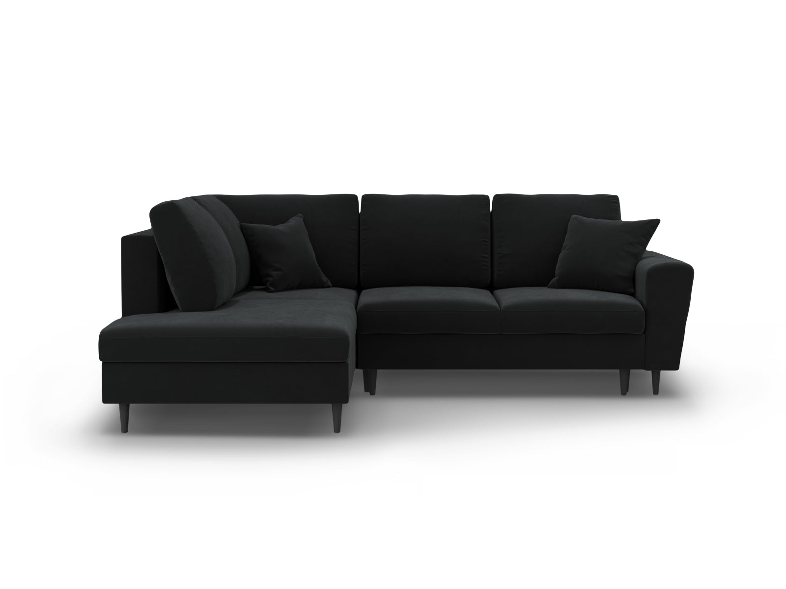 Kyoto Velour Ecksofa links mit Schlaffunktion und Stauraumbox 5 Sitzer 194cm in Black/Schwarz Birke-Riviera präsentiert im Onlineshop von KAQTU Design AG. Bettsofa links ist von Cosmopolitan Design