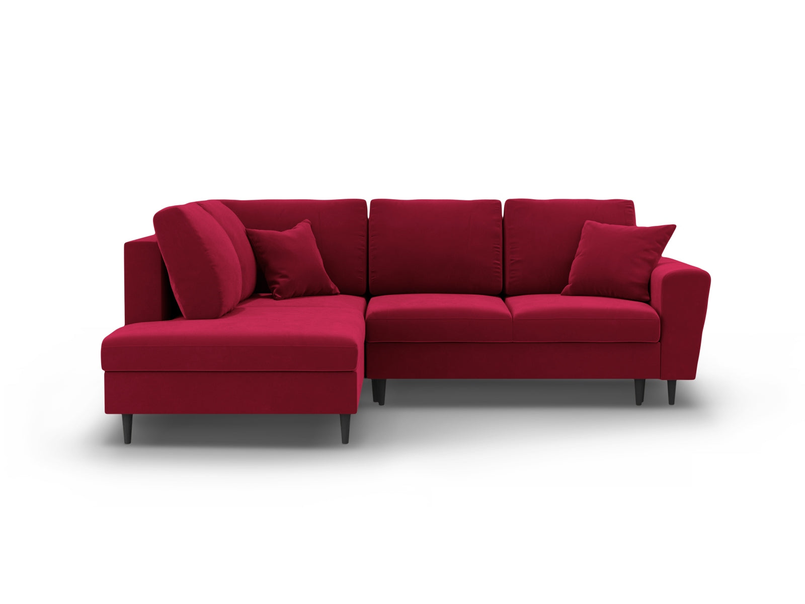 Kyoto Velour Ecksofa links mit Schlaffunktion und Stauraumbox 5 Sitzer 194cm in Red/Schwarz Birke-Riviera präsentiert im Onlineshop von KAQTU Design AG. Bettsofa links ist von Cosmopolitan Design