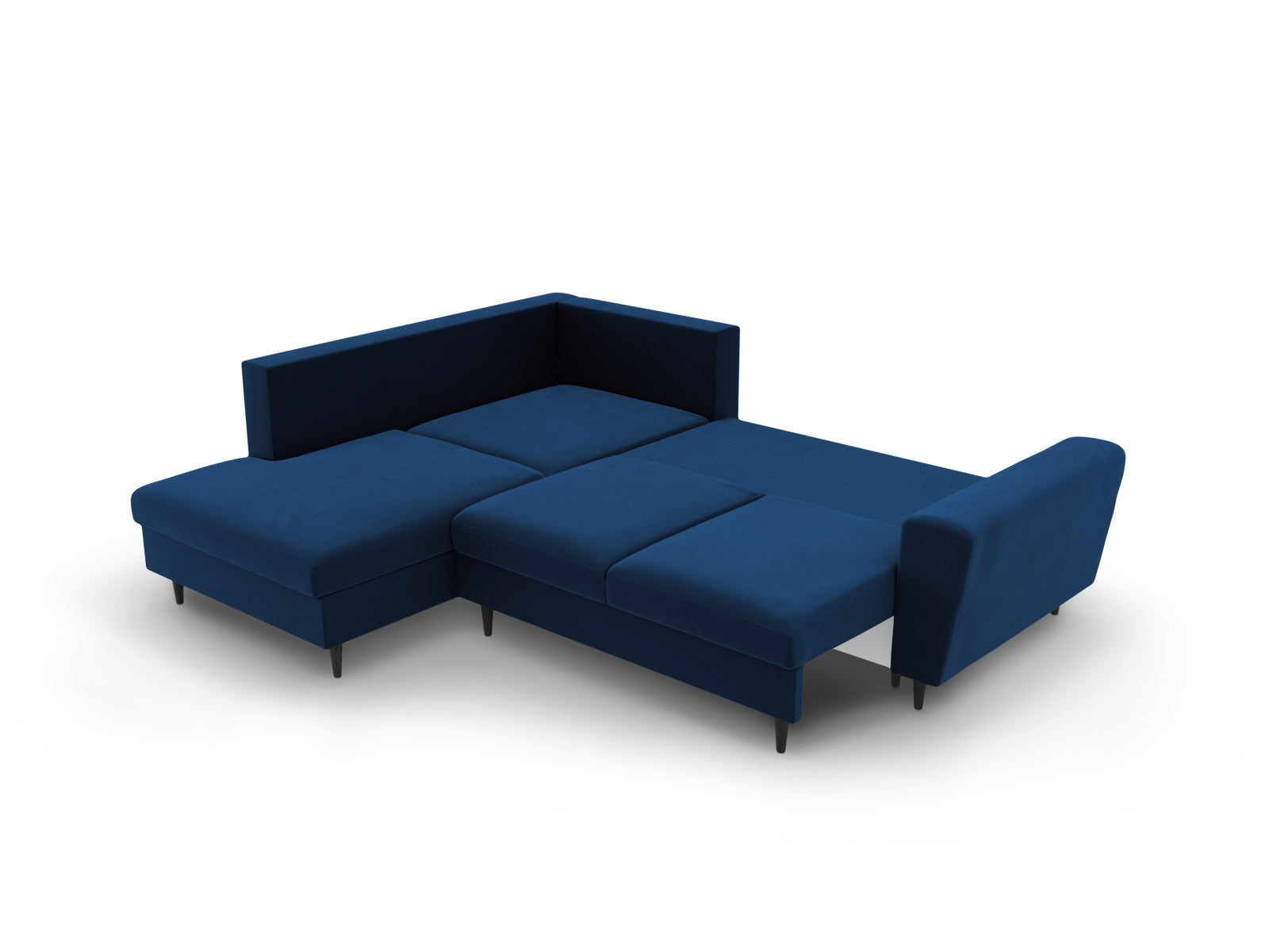 Elegantes Kyoto Velour Ecksofa in Royal Blue, 5-Sitzer mit praktischer Schlaffunktion und Stauraum, perfekt für jedes Wohnzimmer.