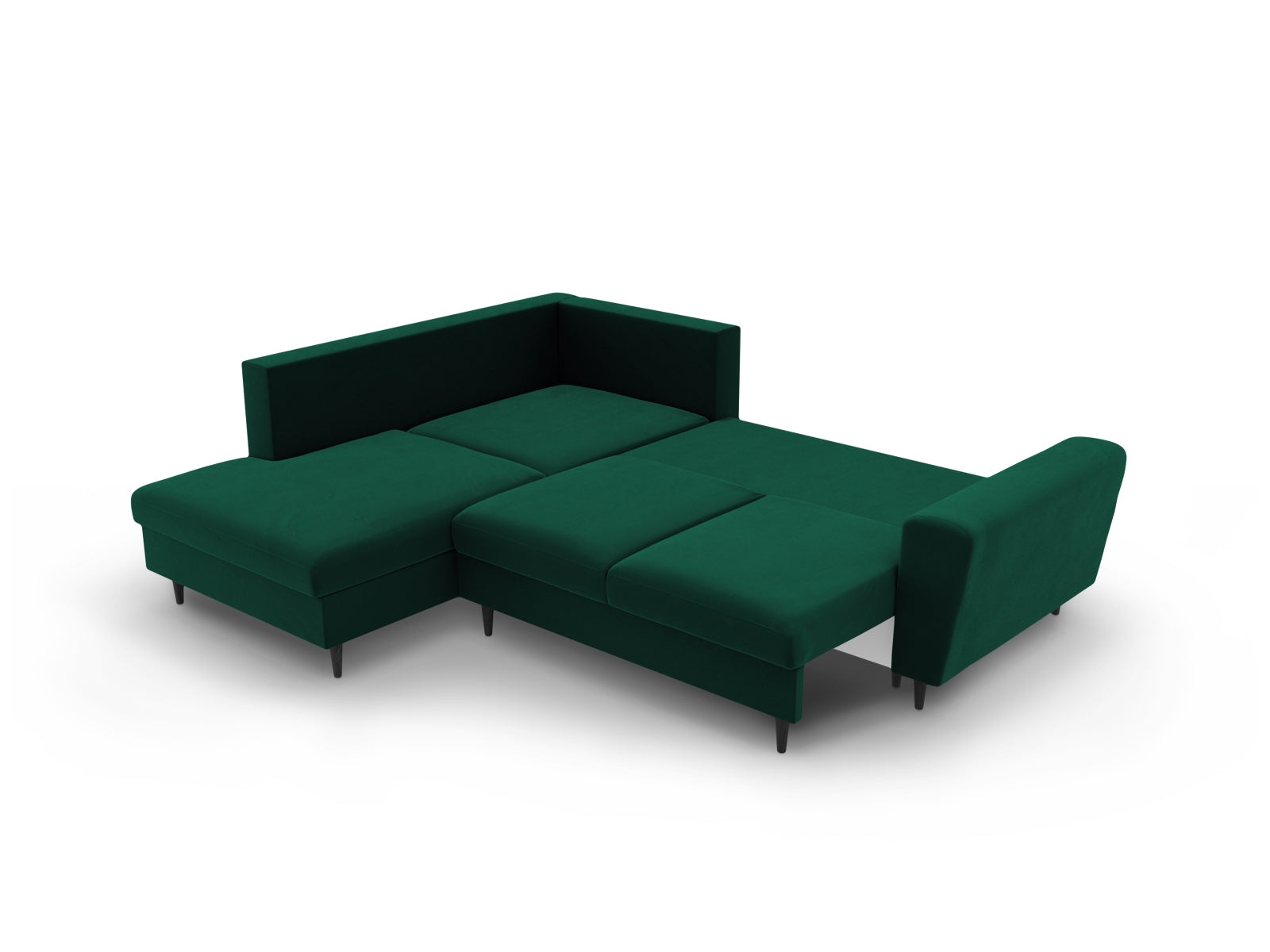 Stylisches Kyoto Velour Ecksofa in sattem Grün, 5-Sitzer mit praktischer Schlaffunktion und Stauraum, perfekt für moderne Wohnzimmer.