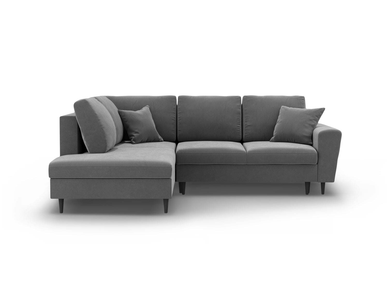 Kyoto Velour Ecksofa links mit Schlaffunktion und Stauraumbox 5 Sitzer 194cm in Light Grey/Schwarz Birke-Riviera präsentiert im Onlineshop von KAQTU Design AG. Bettsofa links ist von Cosmopolitan Design