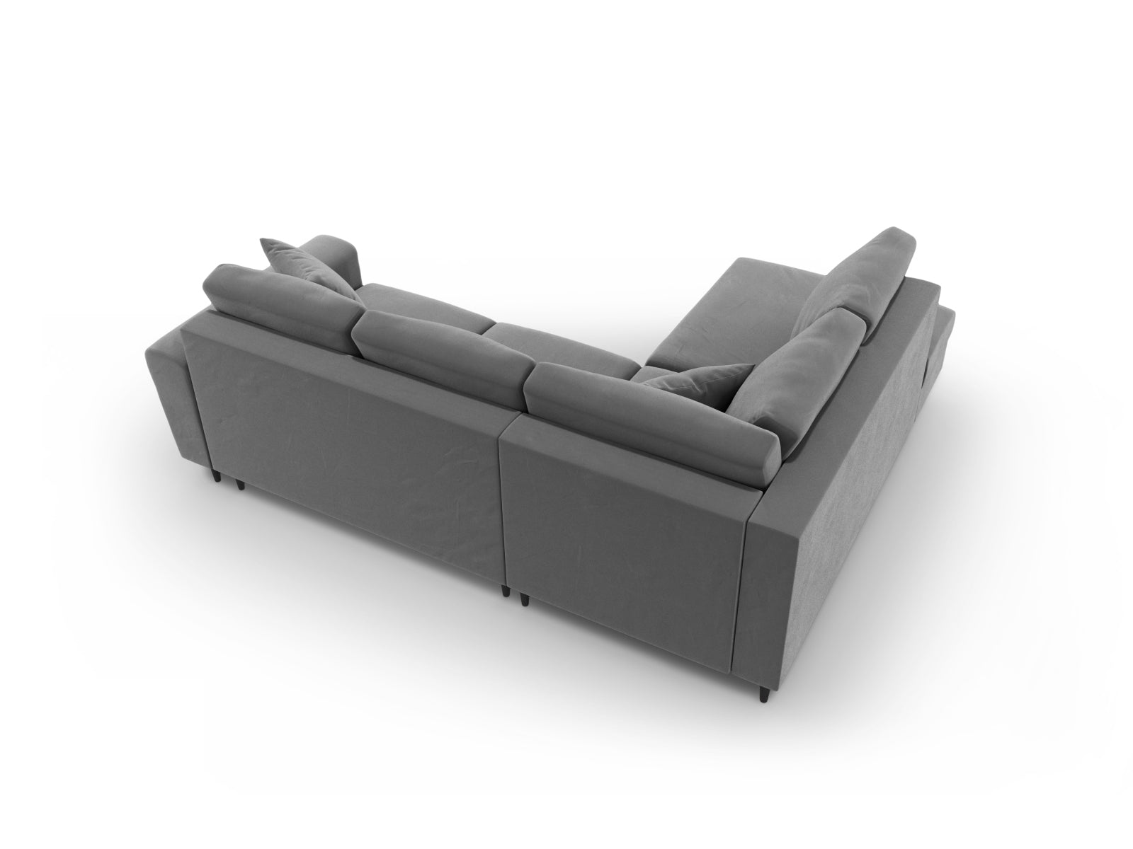 Modernes Kyoto Velour Ecksofa links in edlem Grau, 5-Sitzer mit integrierter Schlaffunktion und Stauraum, ideal für jedes Wohnzimmer.