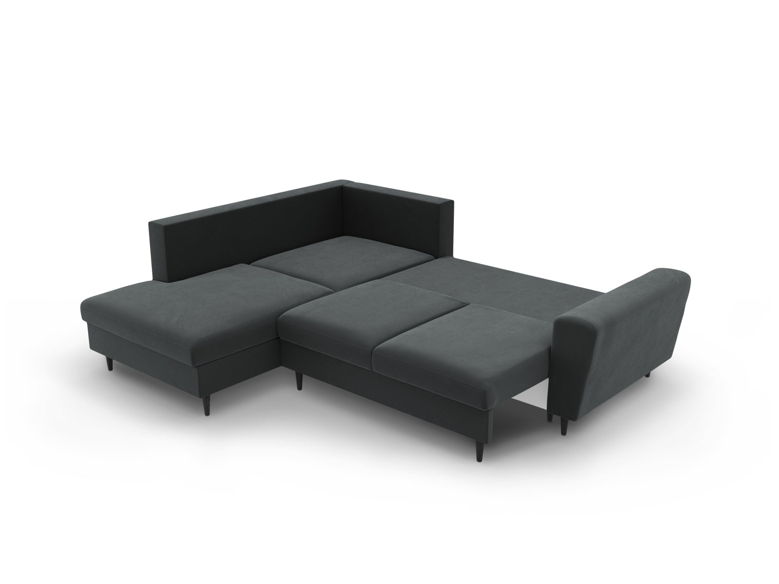 Elegantes Kyoto Velour Ecksofa links in Dunkelgrau, 5-Sitzer mit praktischer Schlaffunktion und Stauraum, perfekt für moderne Wohnkonzepte.