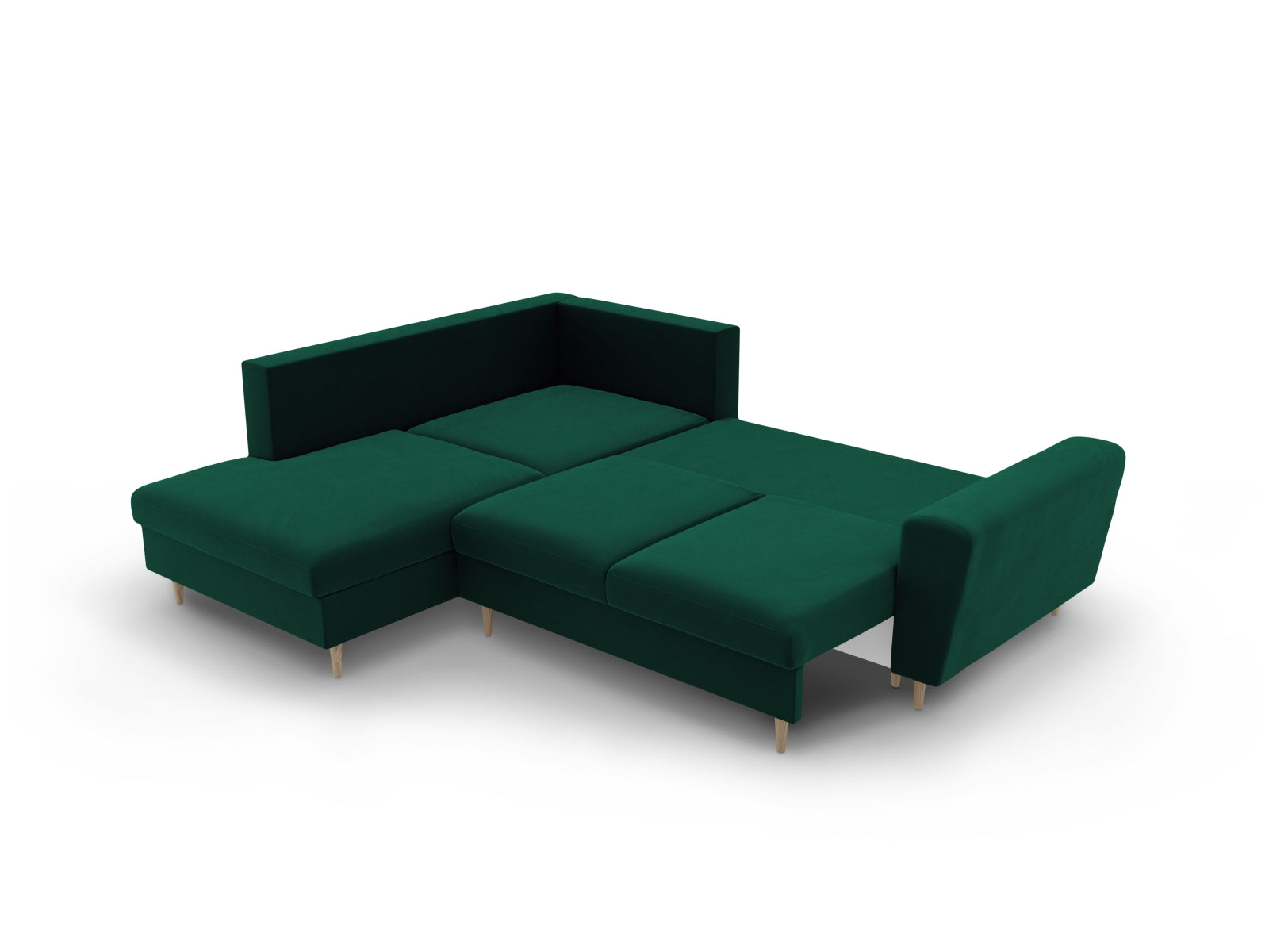 Stylisches Kyoto Velour Ecksofa in tiefem Grün, 5-Sitzer mit praktischer Schlaffunktion und Stauraum, perfekt für moderne Wohnkonzepte.