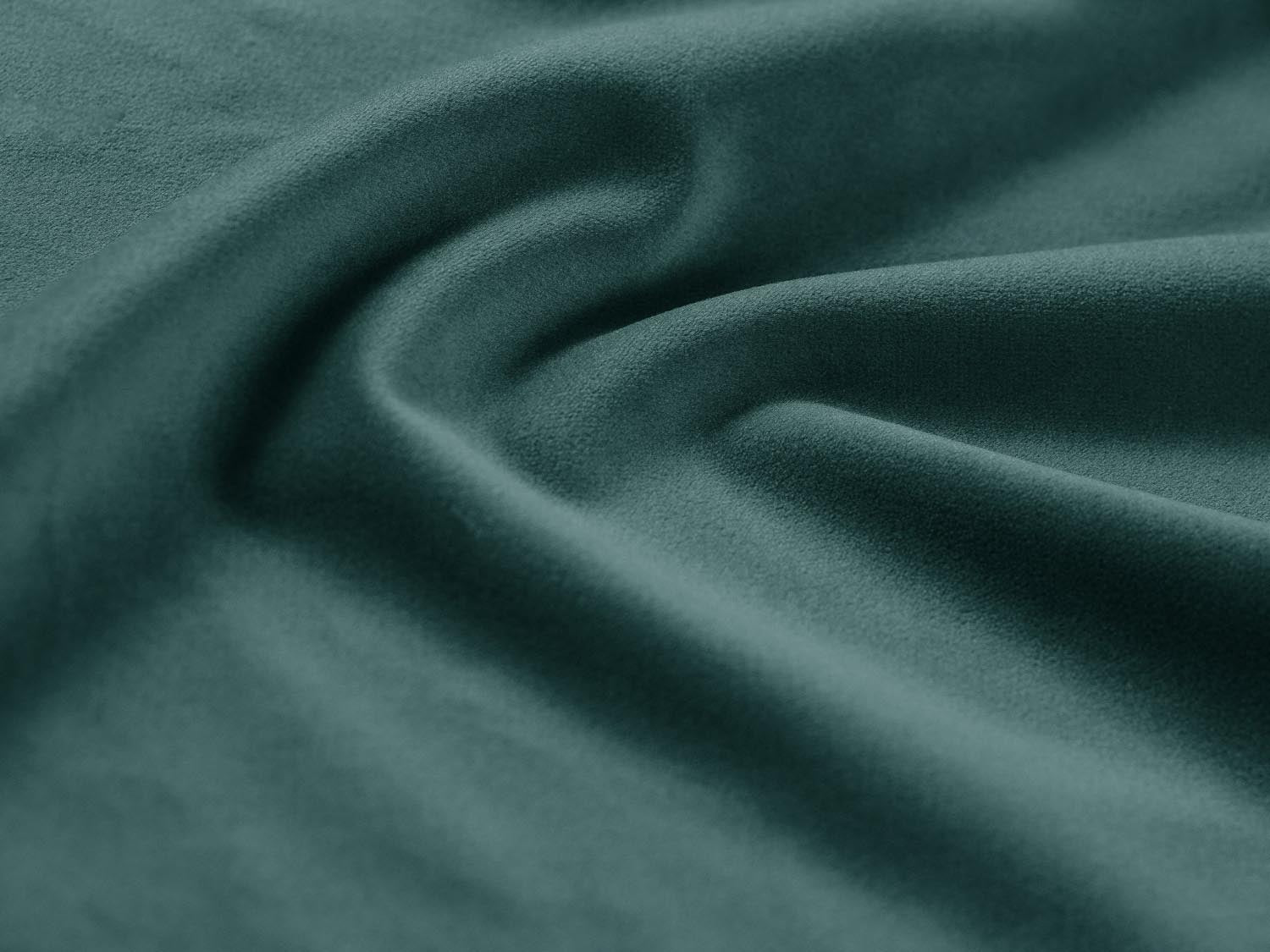 Stylisches Kyoto Velour Ecksofa links in Petrol, 5-Sitzer mit praktischer Schlaffunktion und integriertem Stauraum für optimale Raumnutzung.