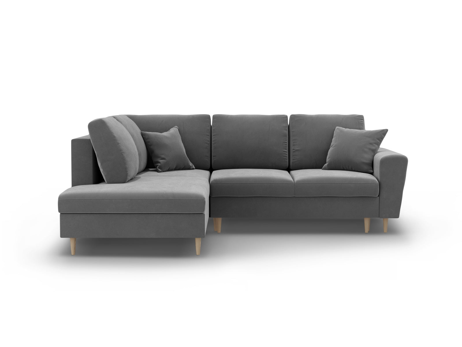 Kyoto Velour Ecksofa links mit Schlaffunktion und Stauraumbox 5 Sitzer 194cm in Light Grey/Birke-Riviera präsentiert im Onlineshop von KAQTU Design AG. Bettsofa links ist von Cosmopolitan Design